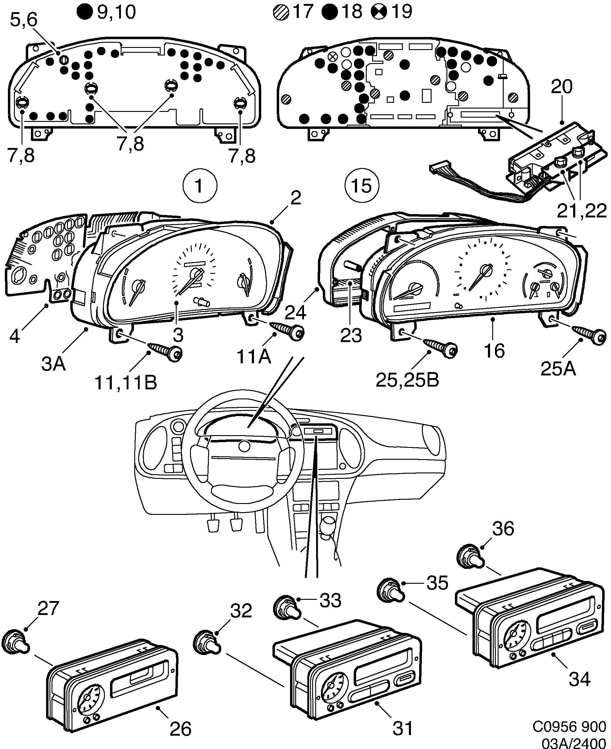 Schéma technique Saab 900 1995 - Section 2400 : Conduites et fusibles