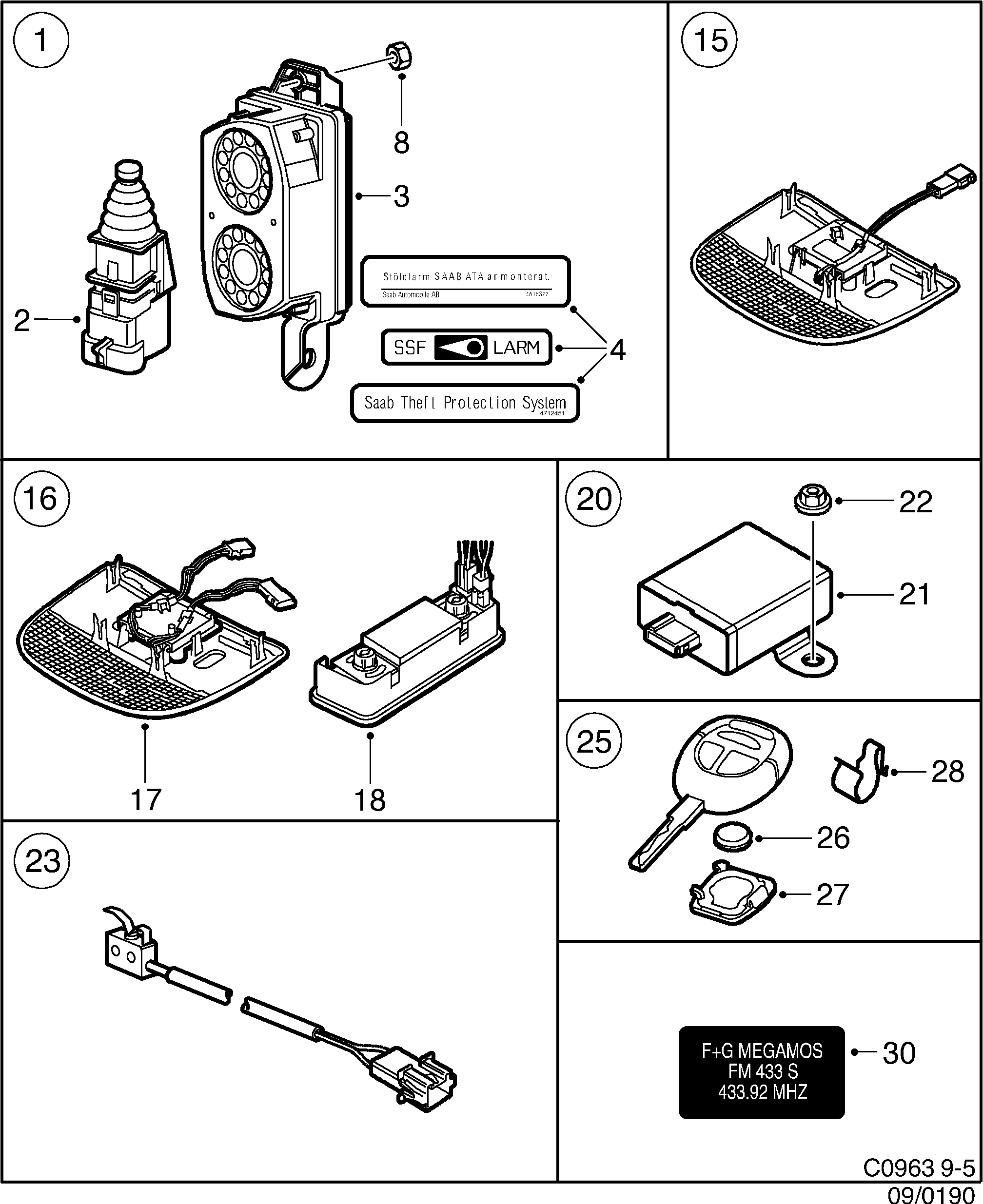 Schéma technique Saab 9-5 (9600) 2005 - Section 190 : Accessoire électrique