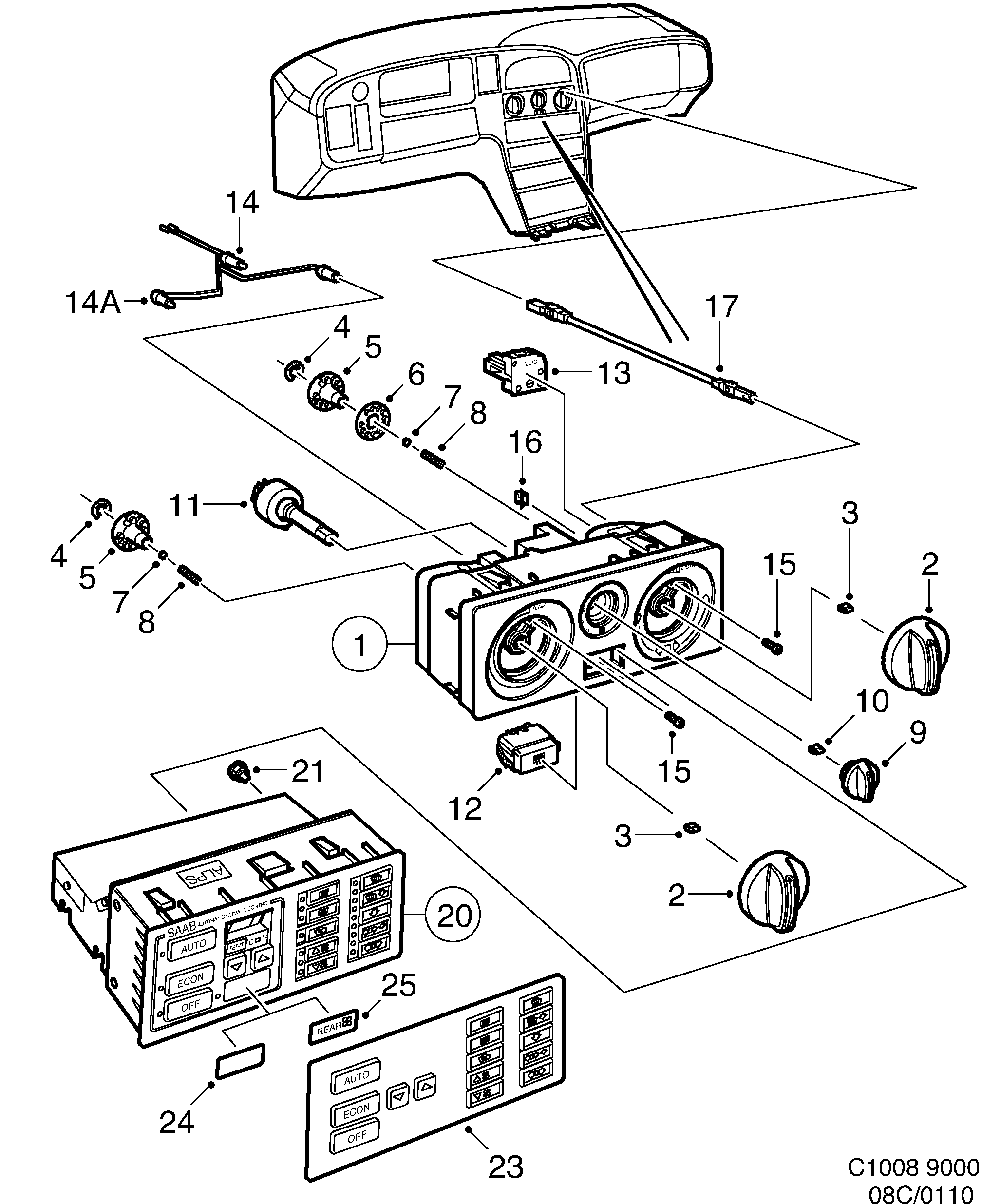 Schéma technique Saab 9000 1993 - Section 110 : Chauffage et ventilation