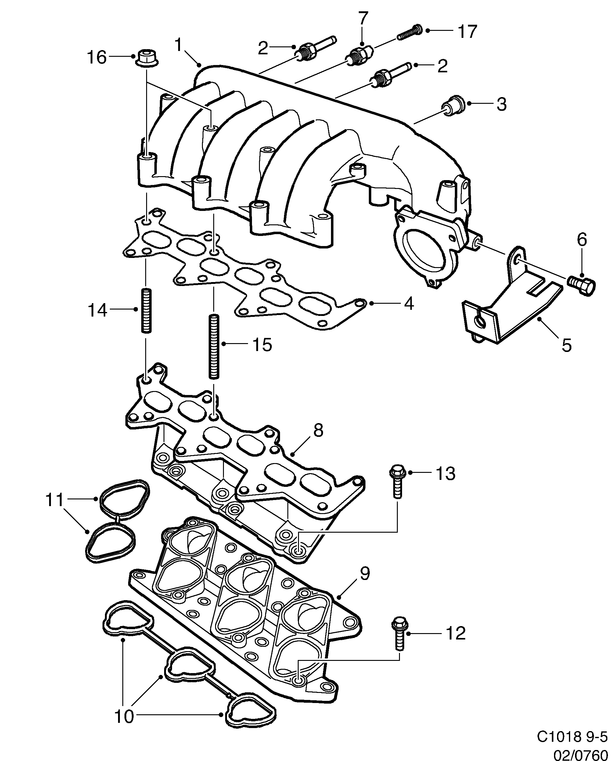 Schéma technique Saab 9-5 (9600) 2003 - Section 760 : Intake and exhaust system