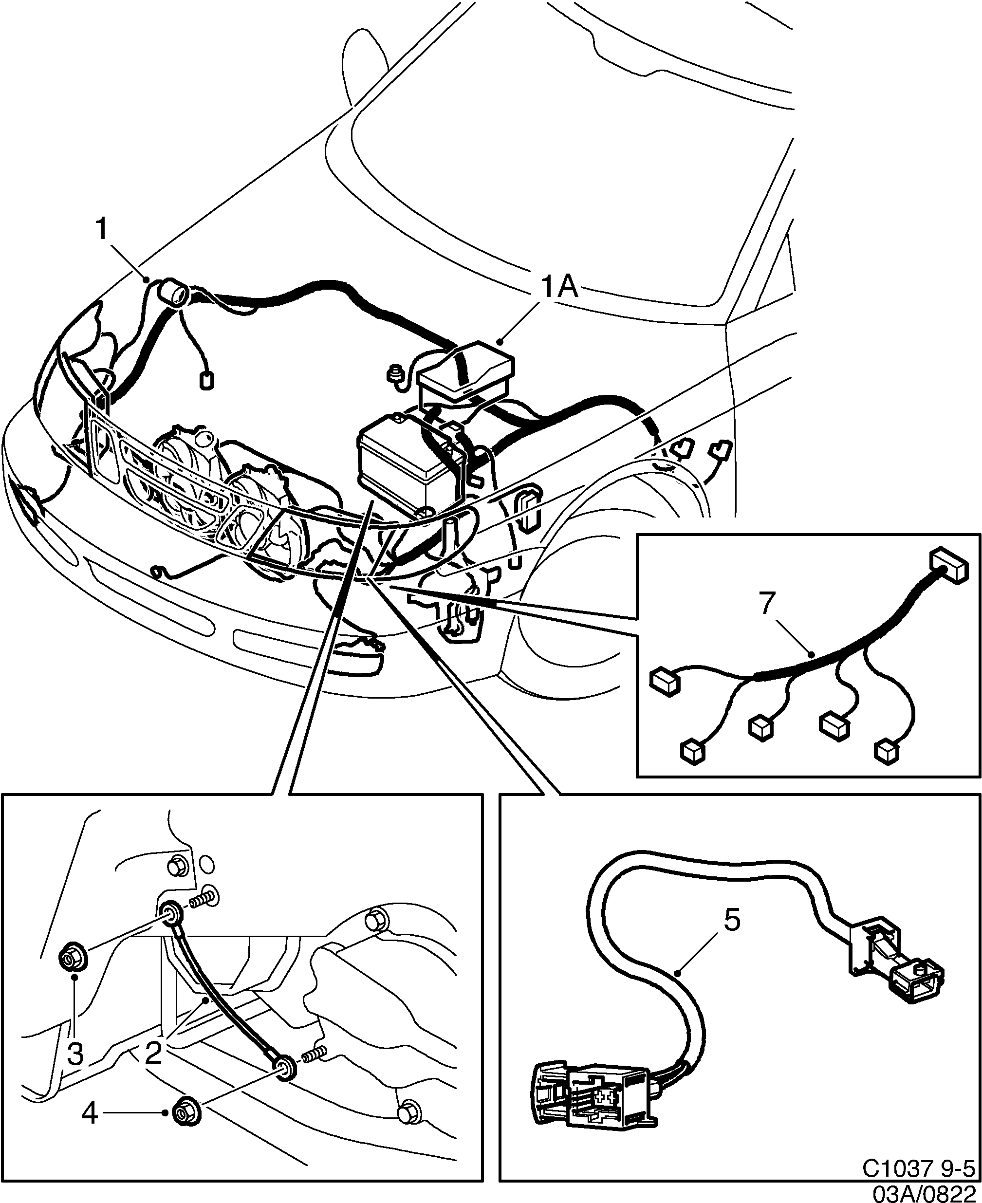 Schéma technique Saab 9-5 (9600) 1999 - Section 822 : Wiring and fuses