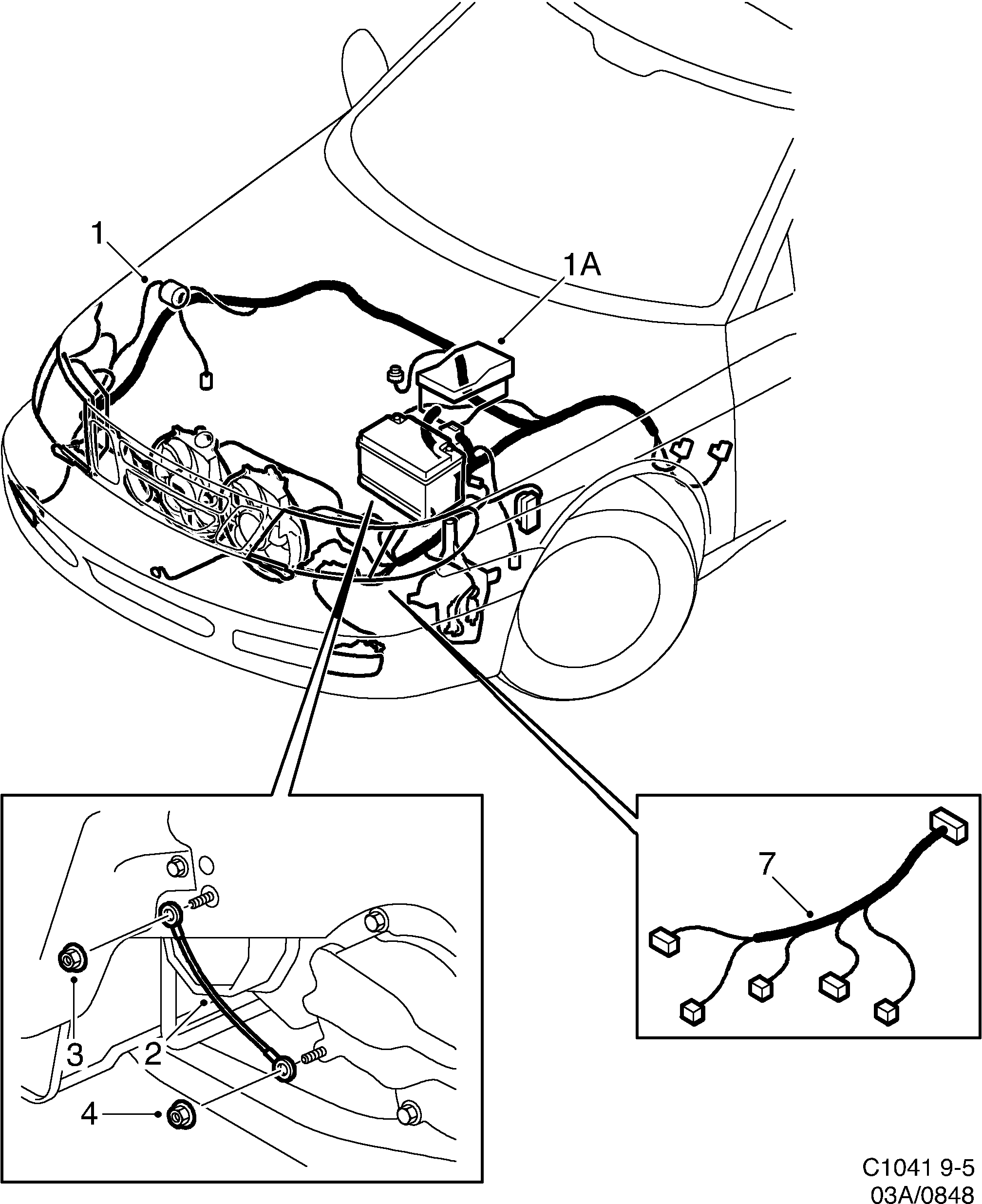Schéma technique Saab 9-5 (9600) 2001 - Section 848 : Wiring and fuses