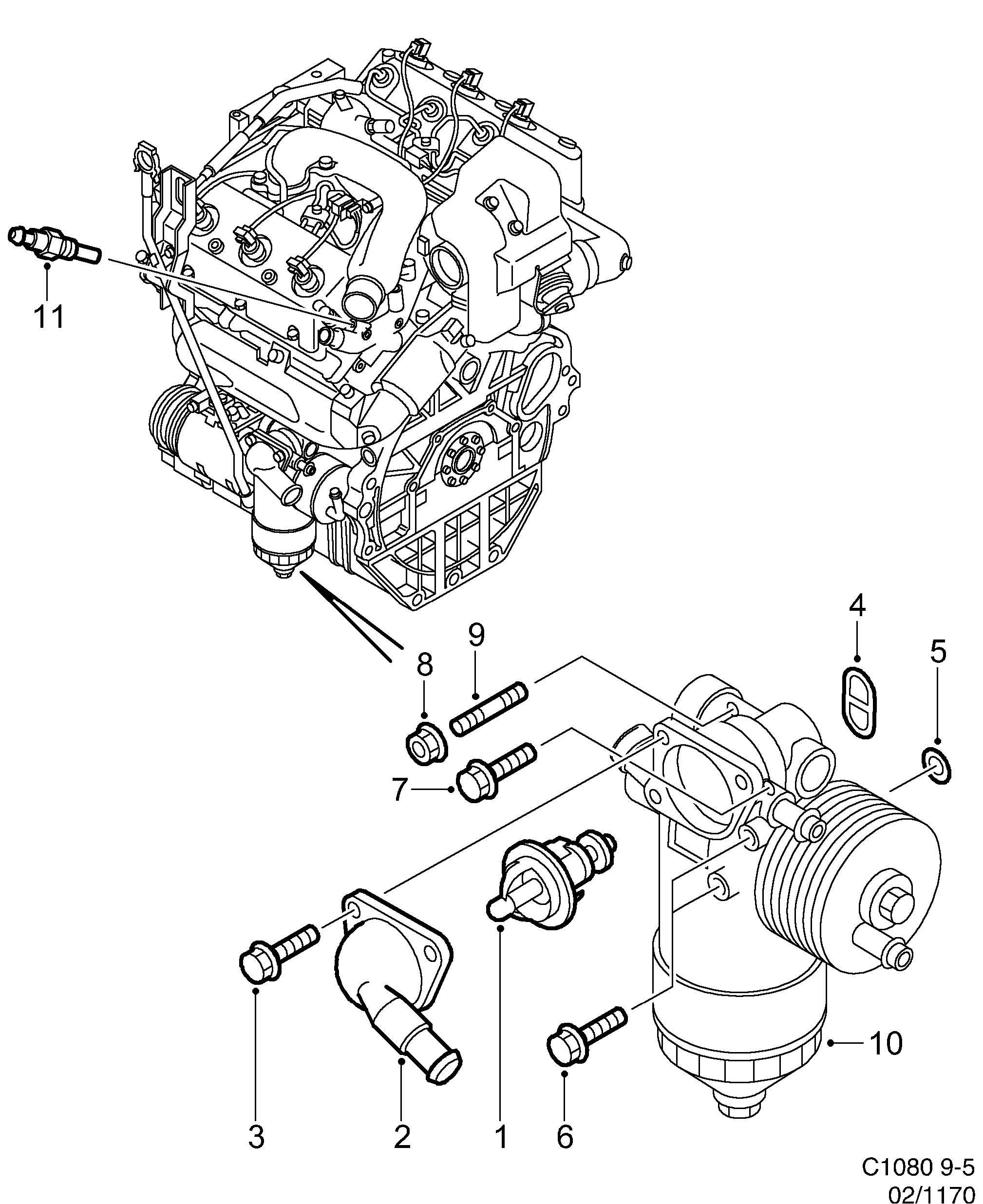 Schéma technique Saab 9-5 (9600) 2005 - Section 1170 : Система охлаждения