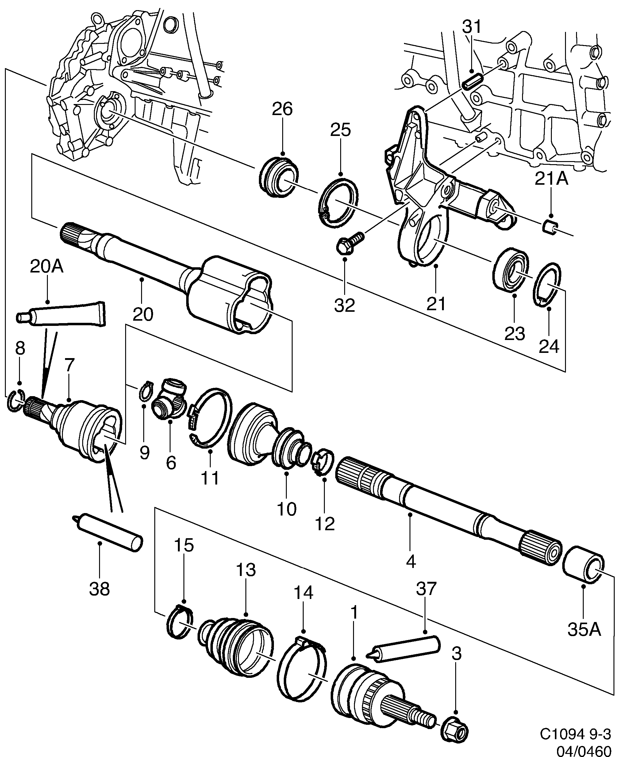 Schéma technique Saab 9-3 (9400) 2003 - Section 460 : Drive shaft
