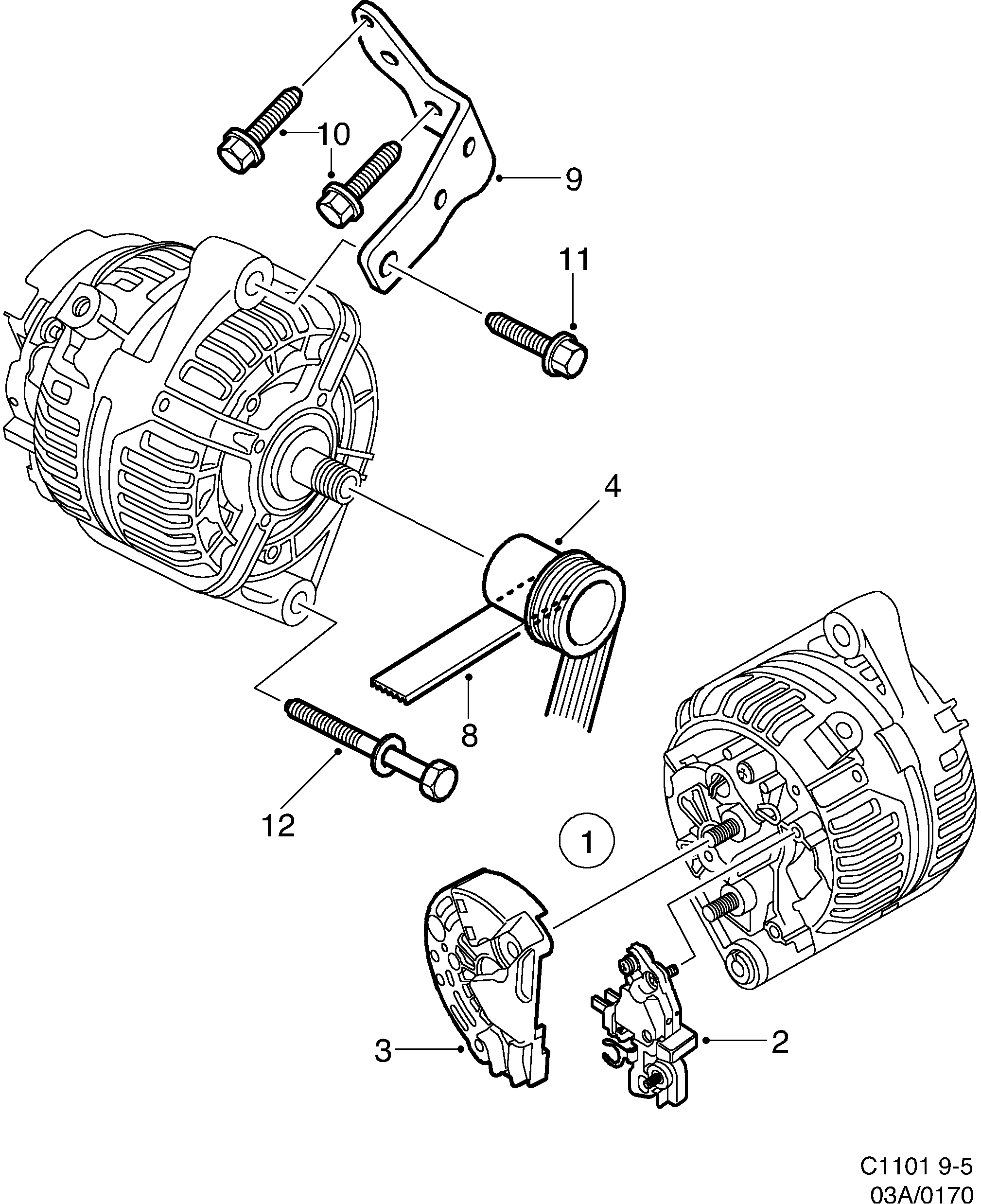 Schéma technique Saab 9-5 (9600) 2004 - Section 170 : Alternateur