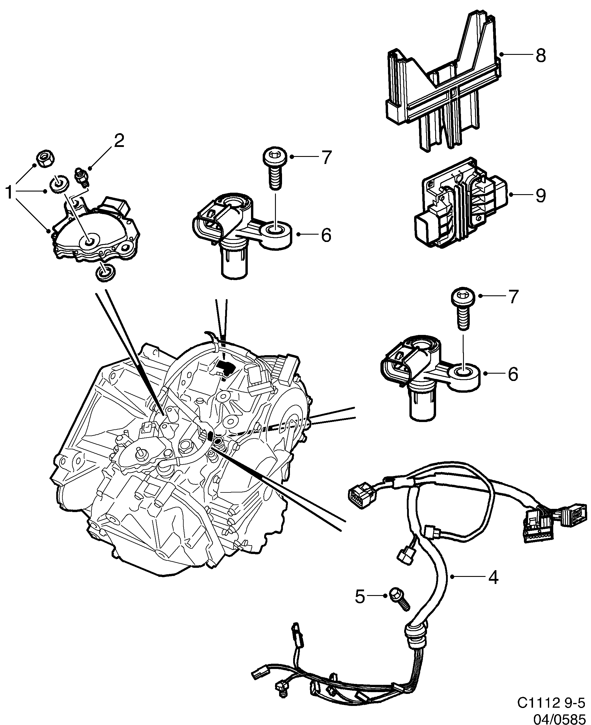 Schéma technique Saab 9-5 (9600) 2002 - Section 1025 : Gearbox, automatic
