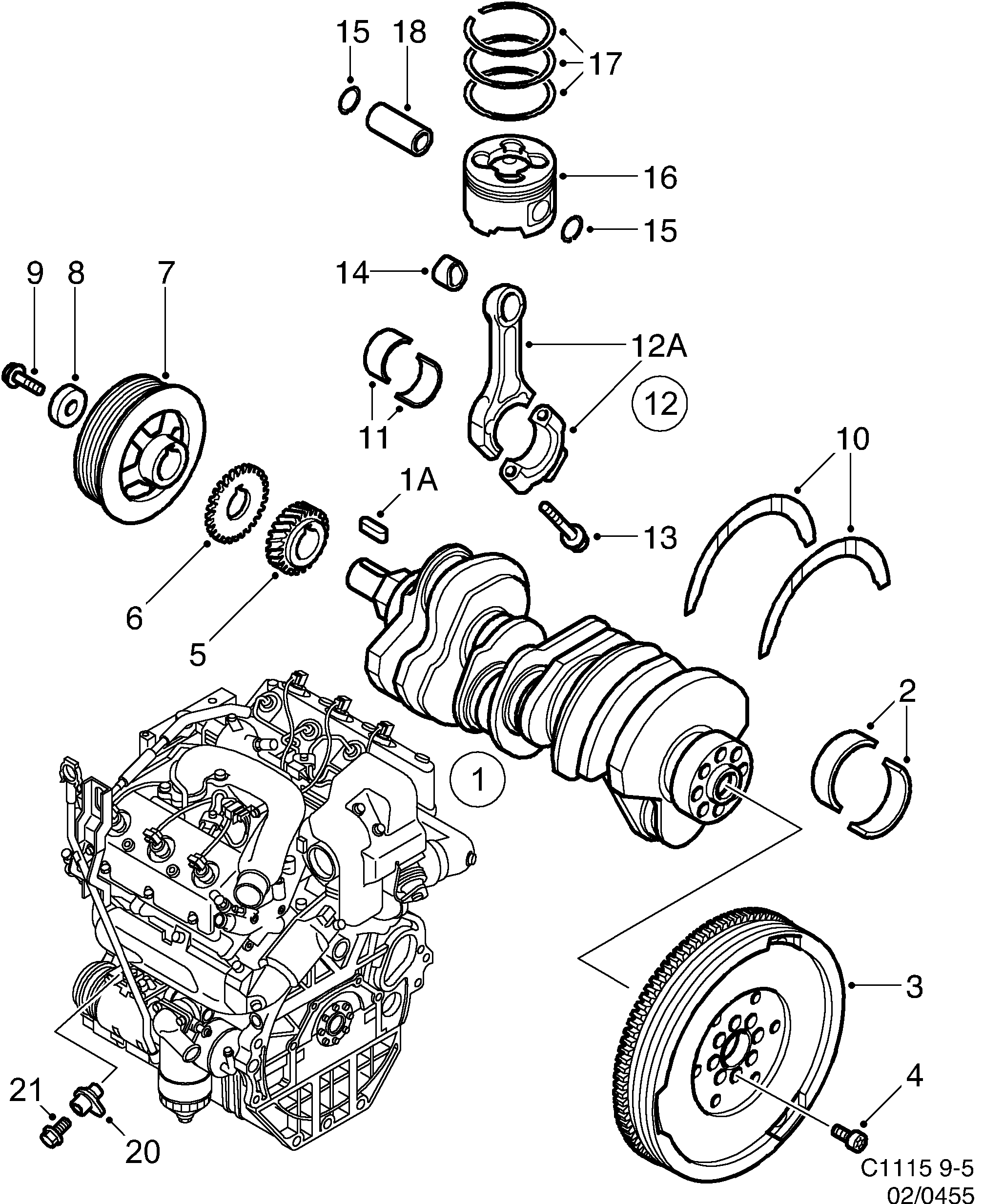Schéma technique Saab 9-5 (9600) 2003 - Section 415 : Корпус двигателя