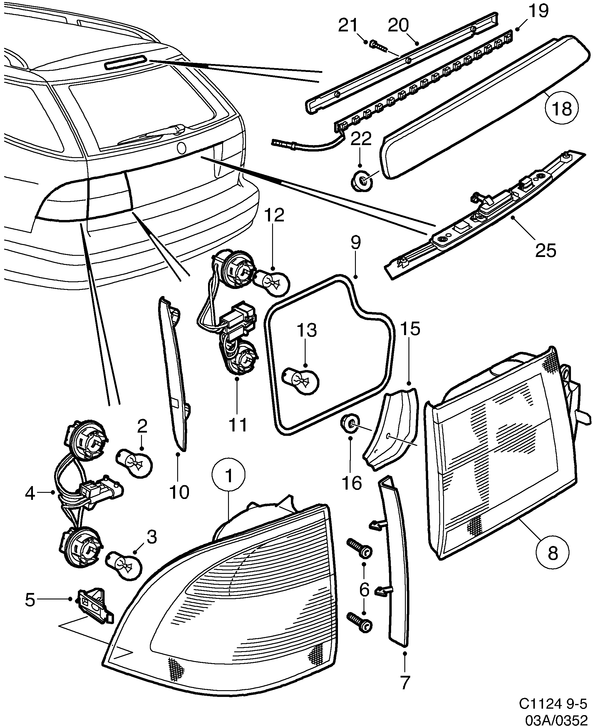 Schéma technique Saab 9-5 (9600) 2002 - Section 352 : Lighting