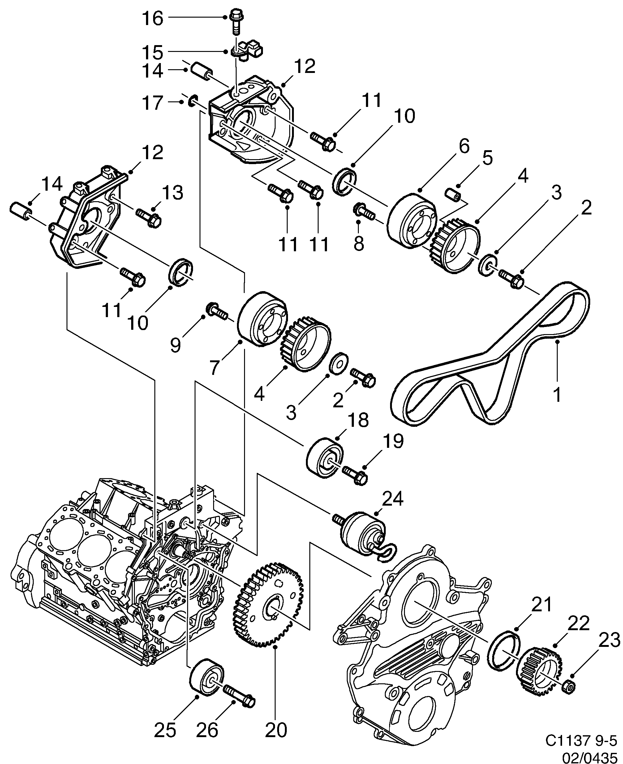 Schéma technique Saab 9-5 (9600) 2003 - Section 395 : Short block