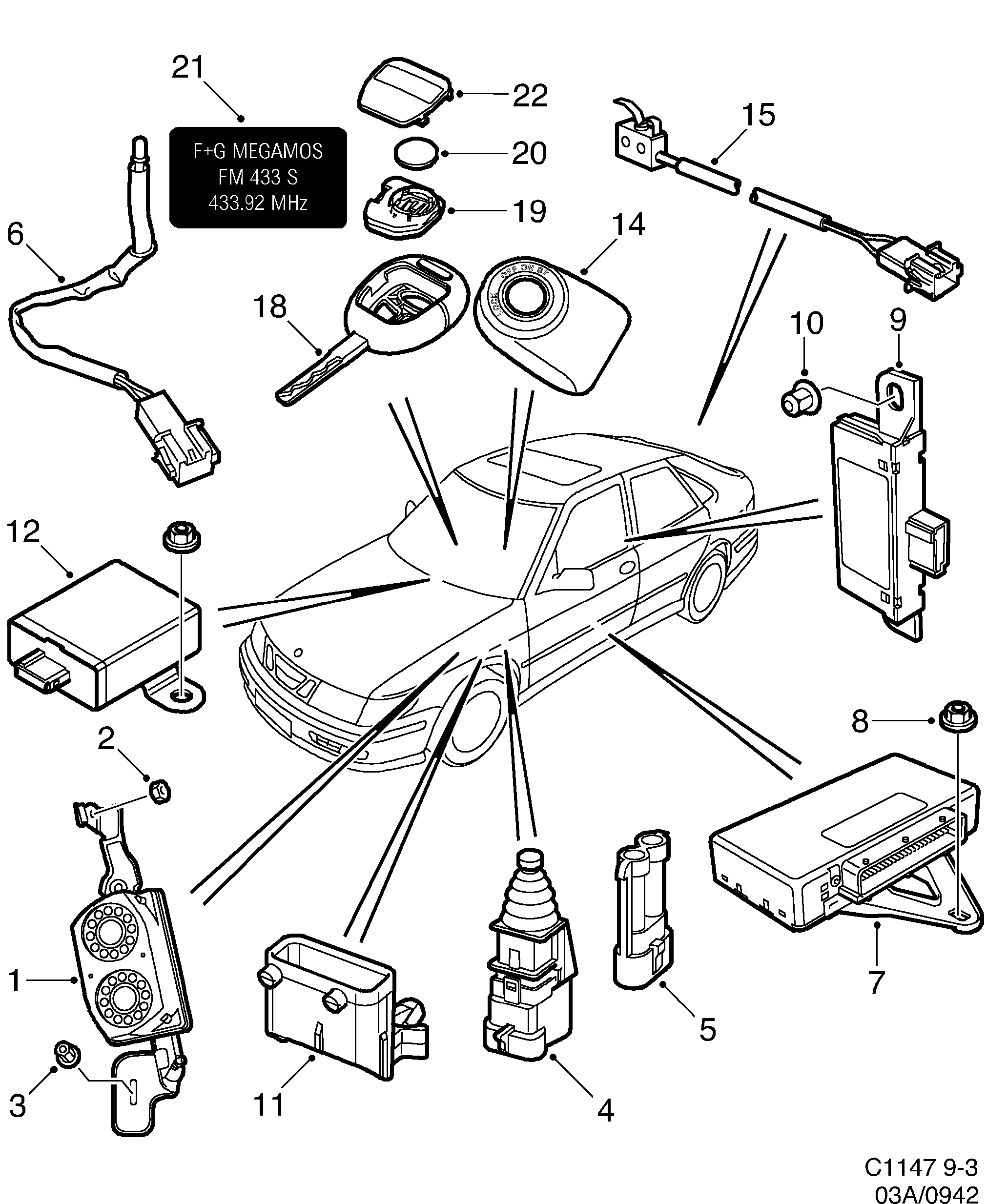 Schéma technique Saab 9-3 (9400) 2003 - Section 942 : Autre équipement électrique