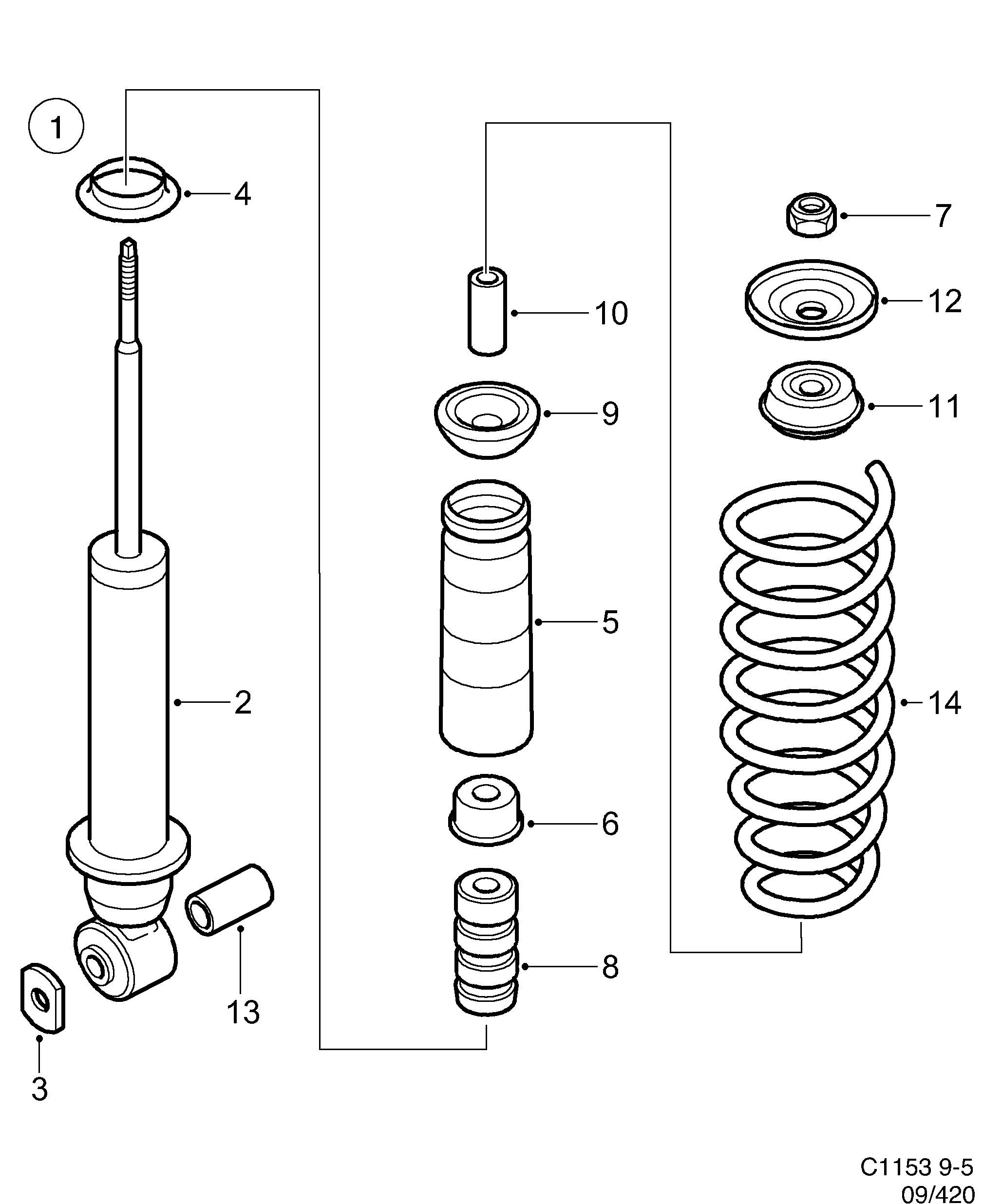 Schéma technique Saab 9-5 (9600) 2002 - Section 420 : Accessories chassis