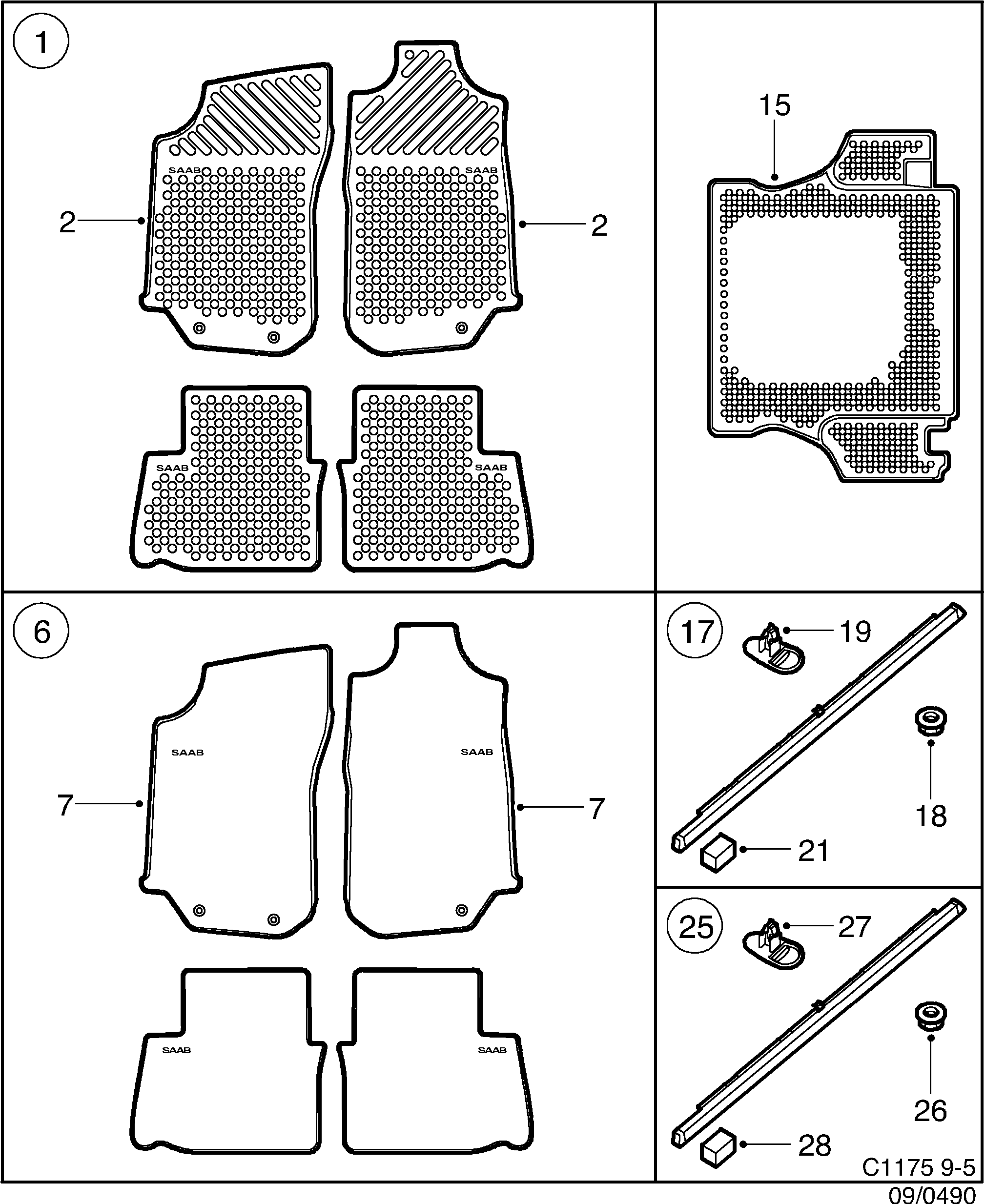 Schéma technique Saab 9-5 (9600) 2002 - Section 490 : Accessoire carrosserie