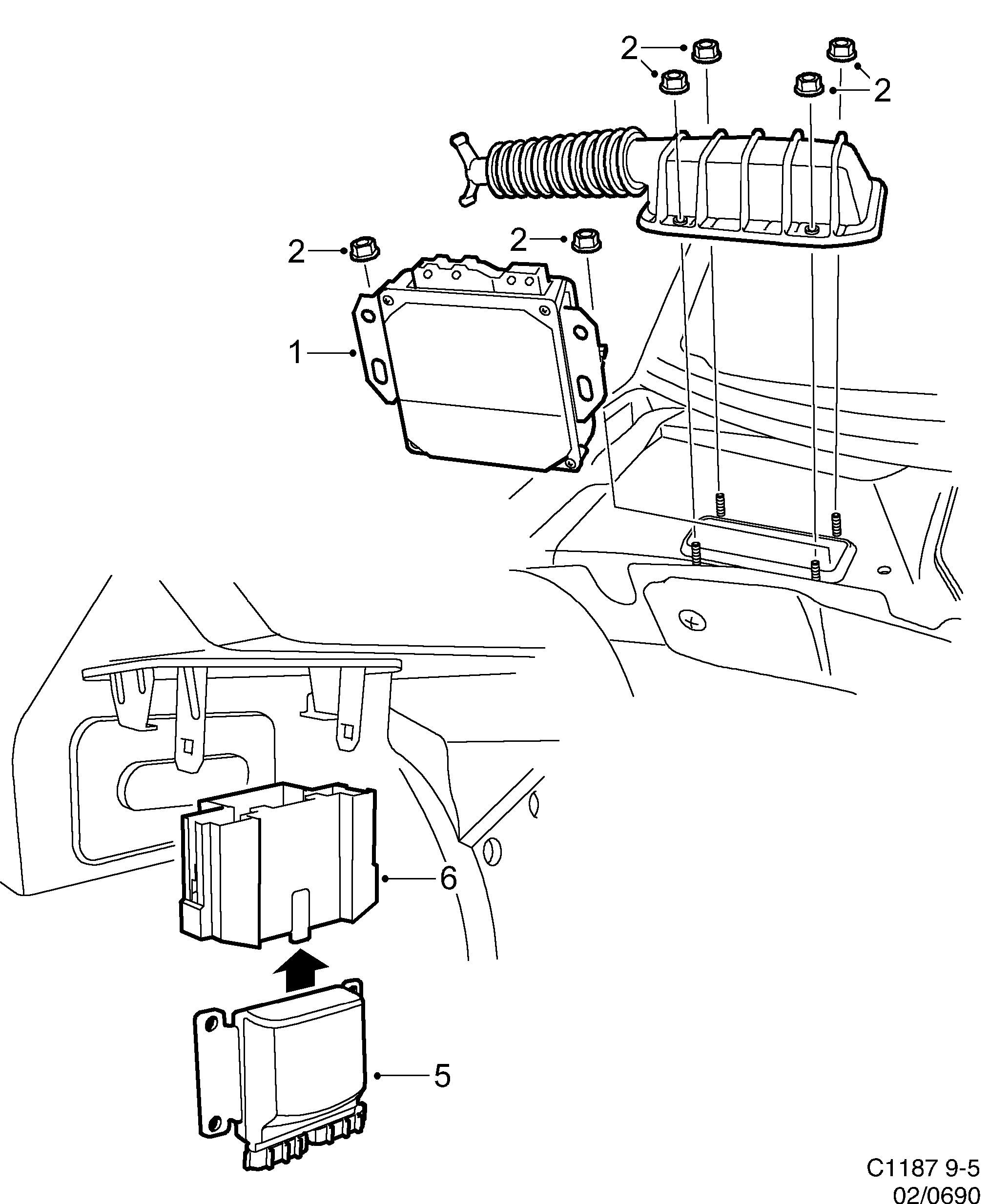 Schéma technique Saab 9-5 (9600) 2005 - Section 690 : Système de carburant