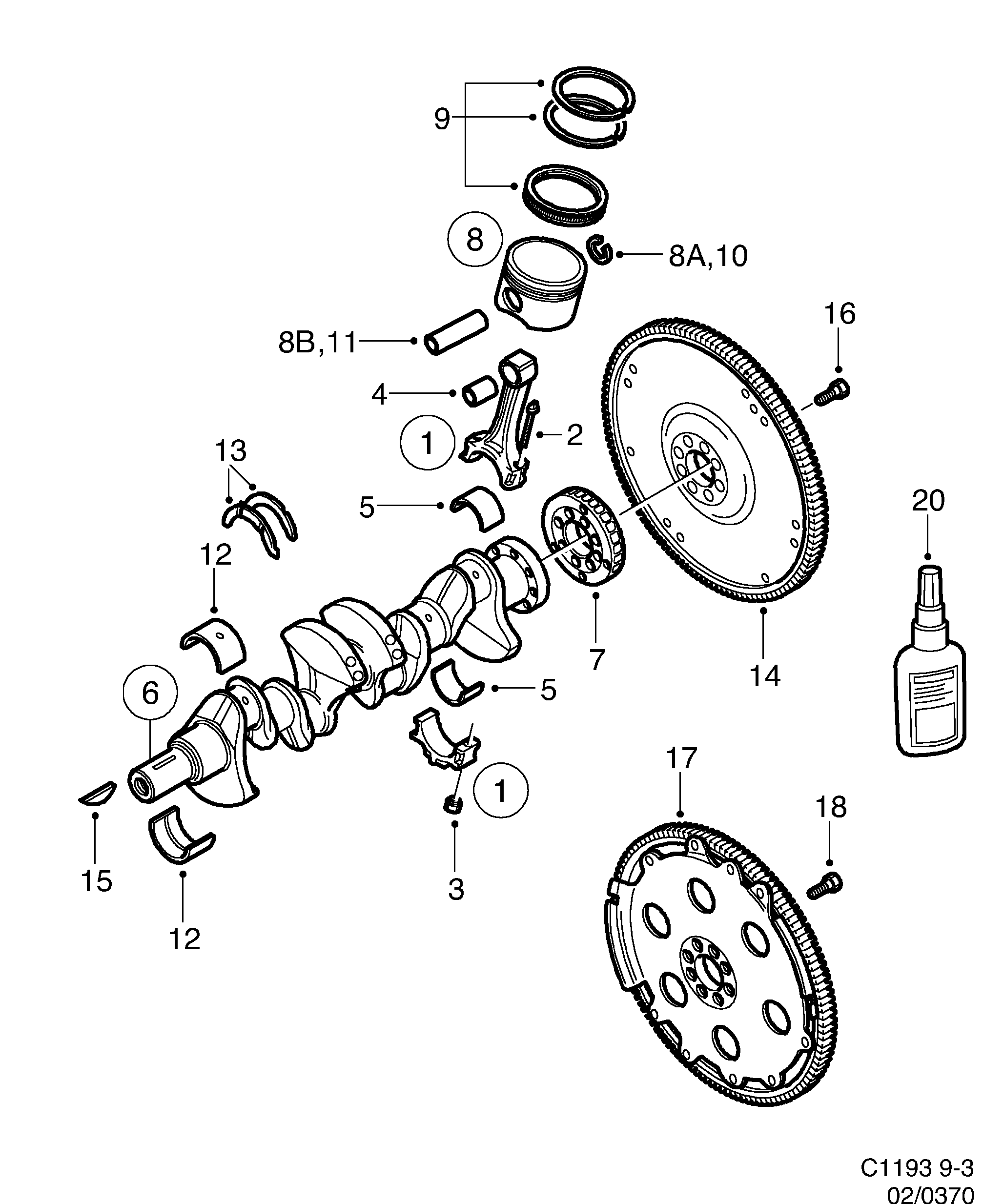 Schéma technique Saab 9-3 (9400) 2001 - Section 370 : Corps de moteur