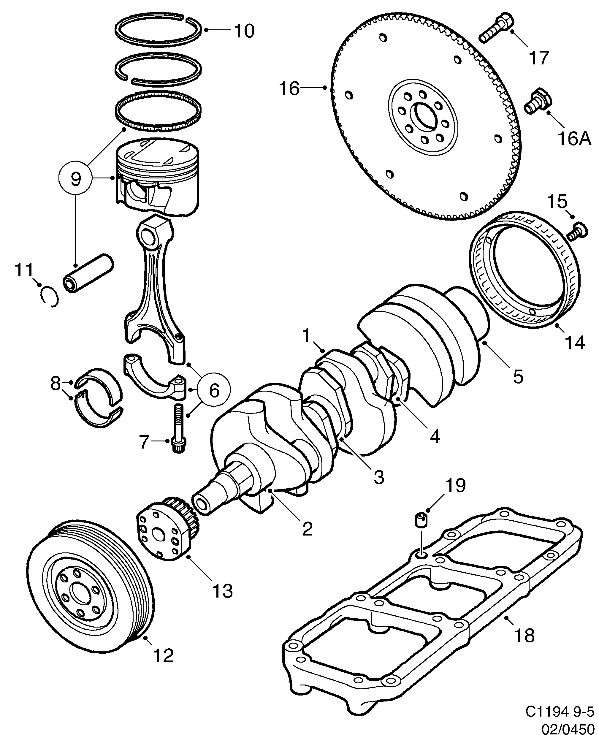 Schéma technique Saab 9-5 (9600) 1998 - Section 410 : Корпус двигателя
