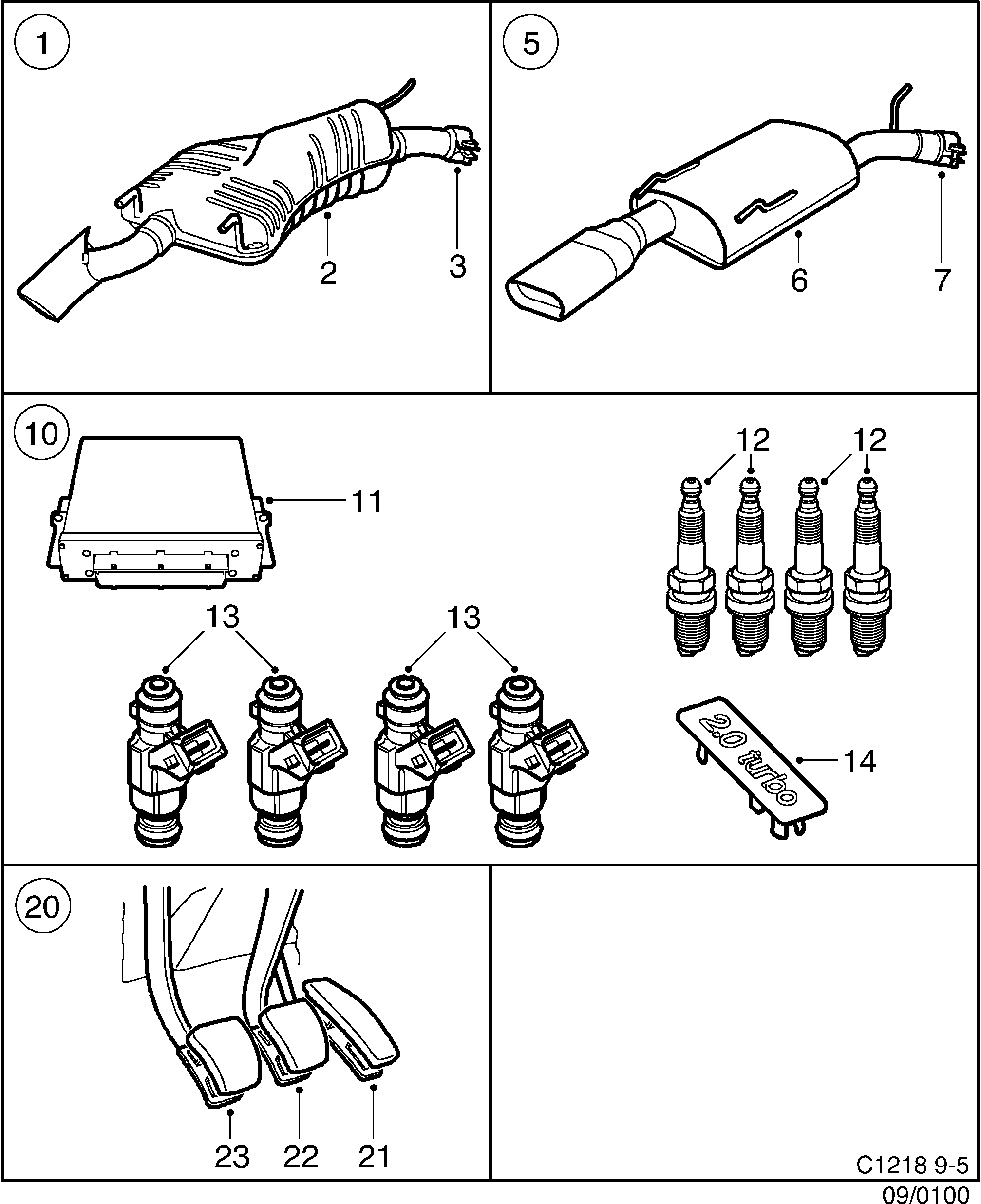 Schéma technique Saab 9-5 (9600) 2008 - Section 100 : Accessoire moteur