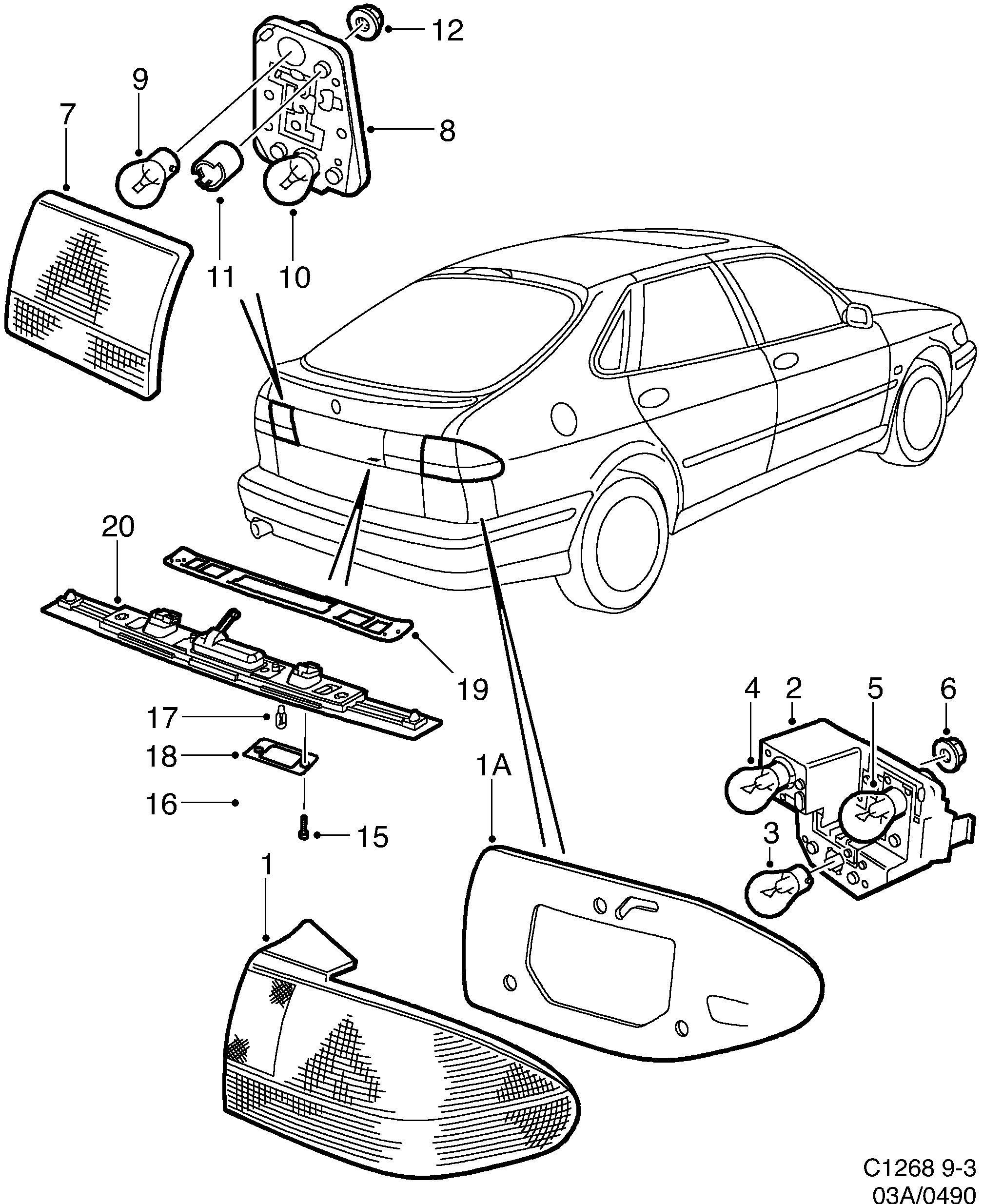 Schéma technique Saab 9-3 (9400) 1998 - Section 490 : Lighting