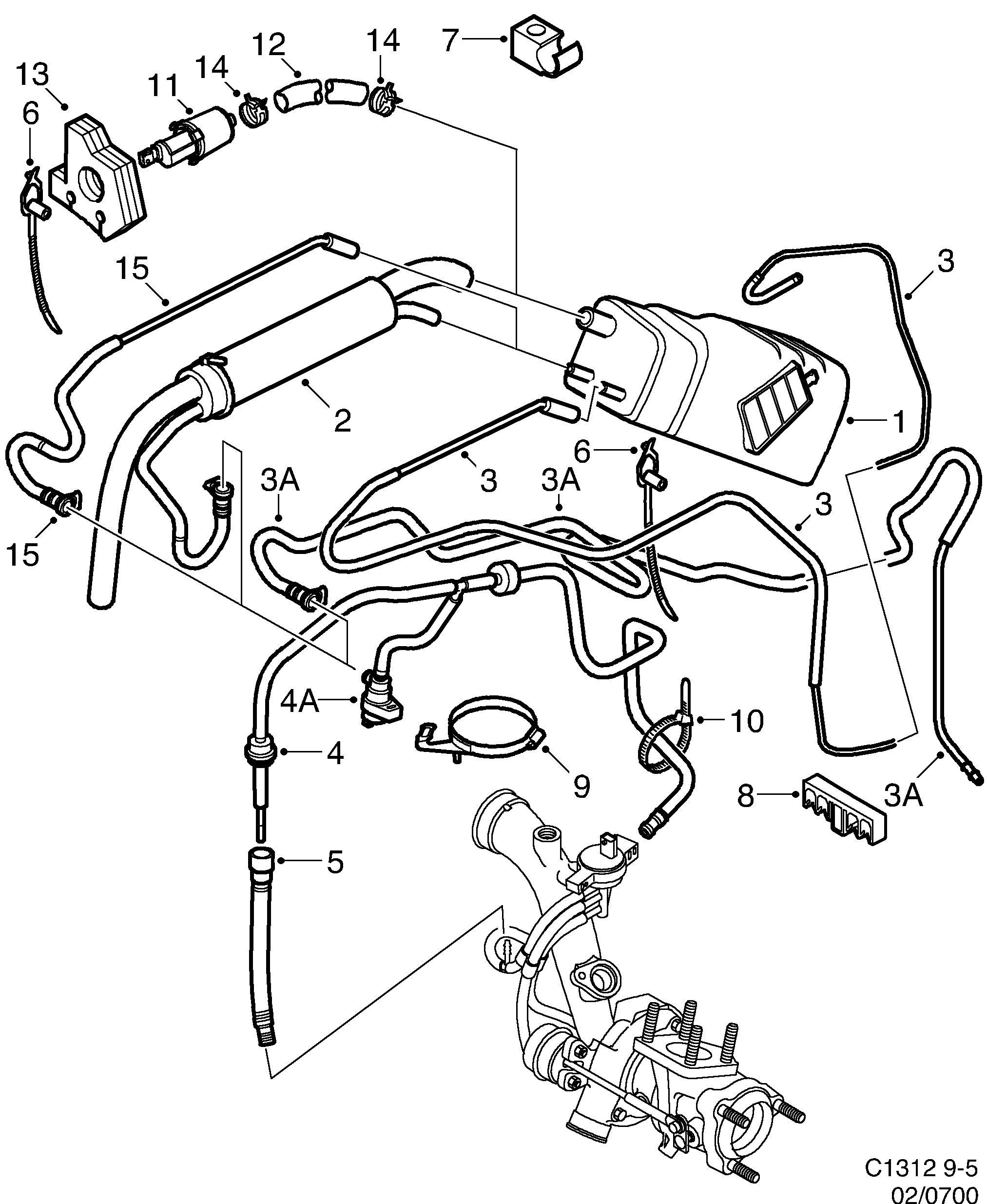 Schéma technique Saab 9-5 (9600) 2002 - Section 700 : Système de carburant