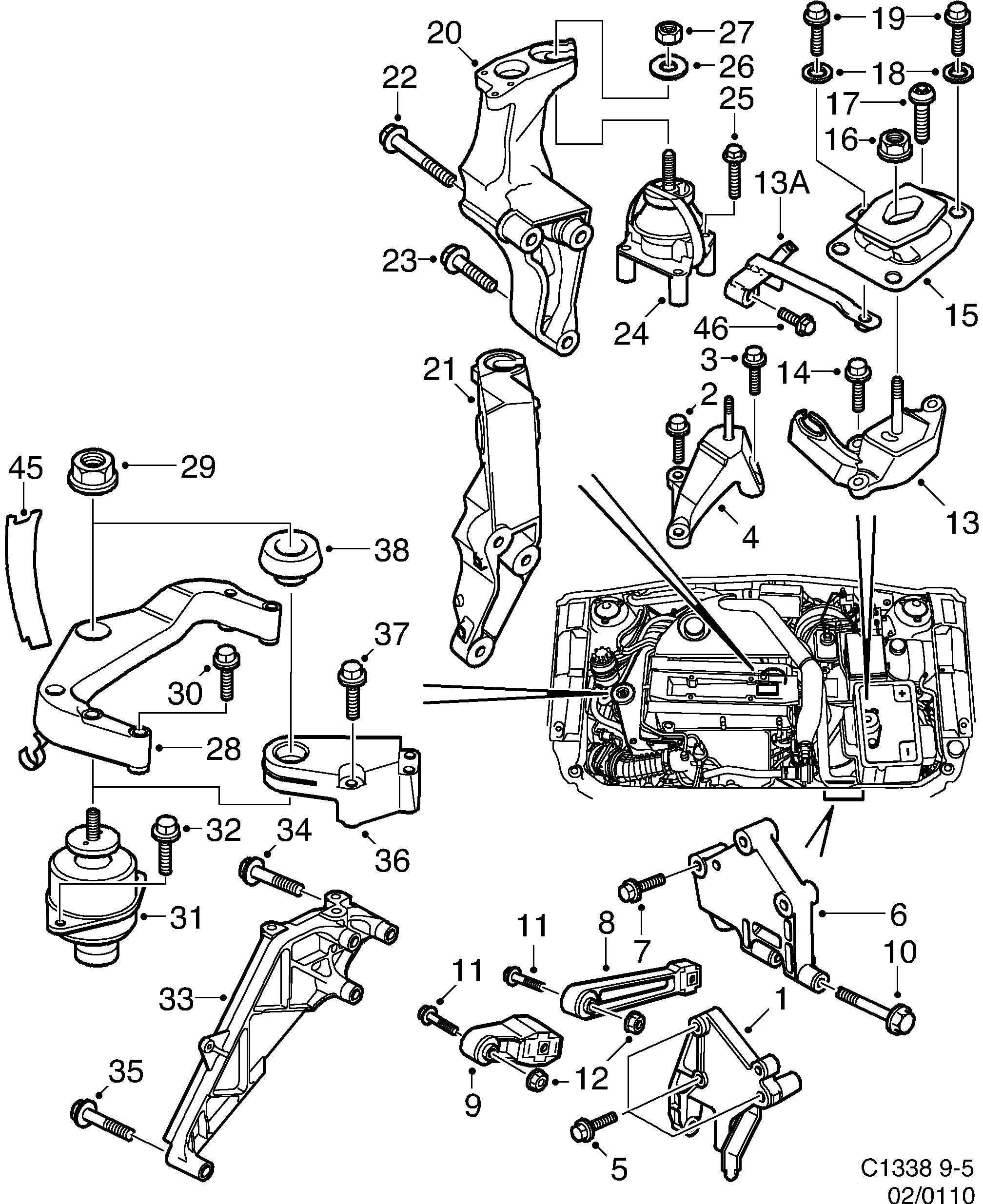 Schéma technique Saab 9-5 (9600) 2007 - Section 110 : Корпус двигателя
