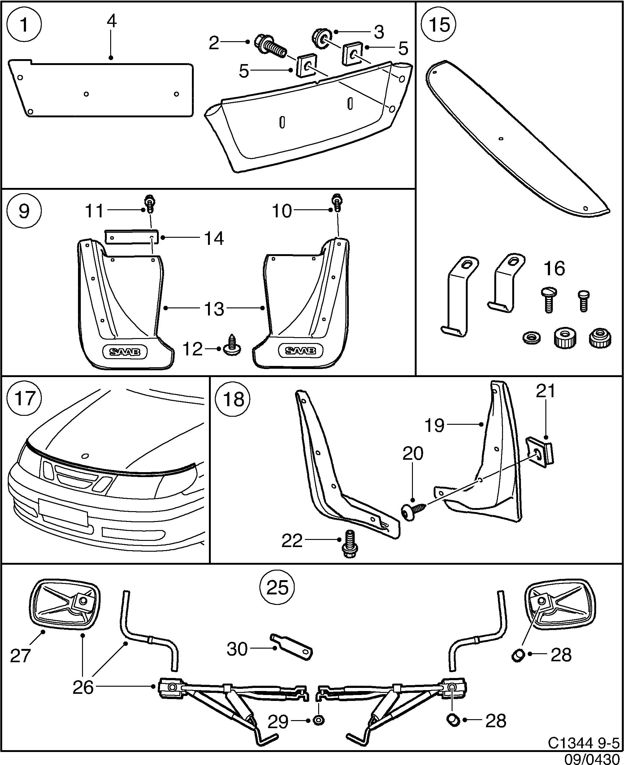Schéma technique Saab 9-5 (9600) 2000 - Section 430 : Accessoire carrosserie