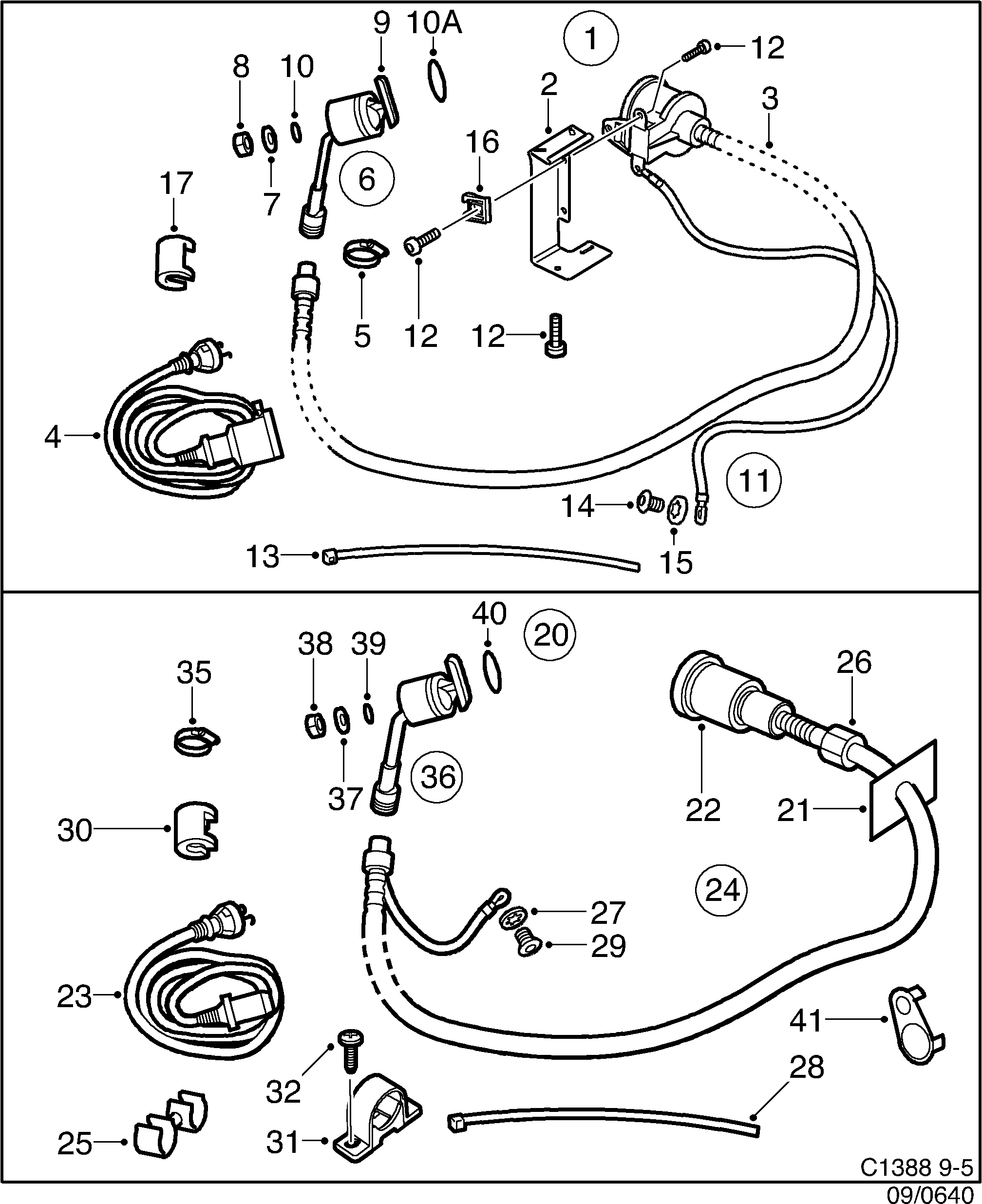 Schéma technique Saab 9-5 (9600) 1999 - Section 640 : Accessoire carrosserie