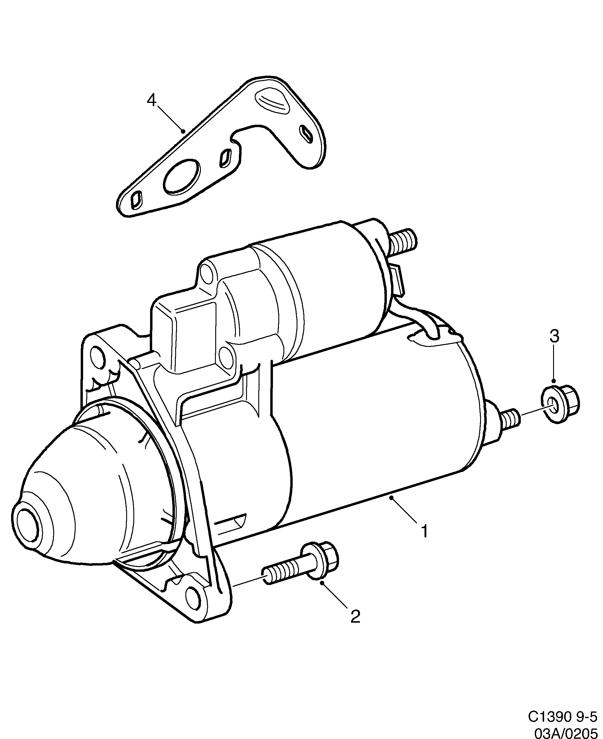 Schéma technique Saab 9-5 (9600) 2002 - Section 205 : Démarreur