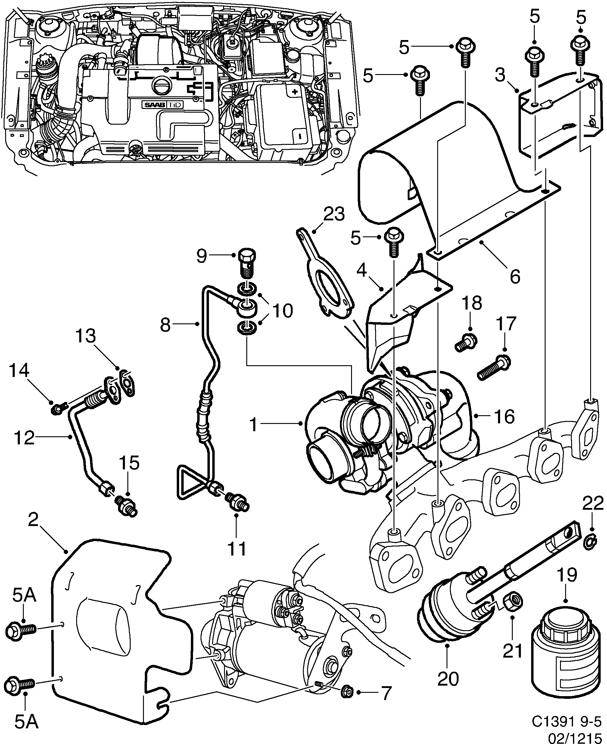 Schéma technique Saab 9-5 (9600) 2002 - Section 1215 : Система наддува