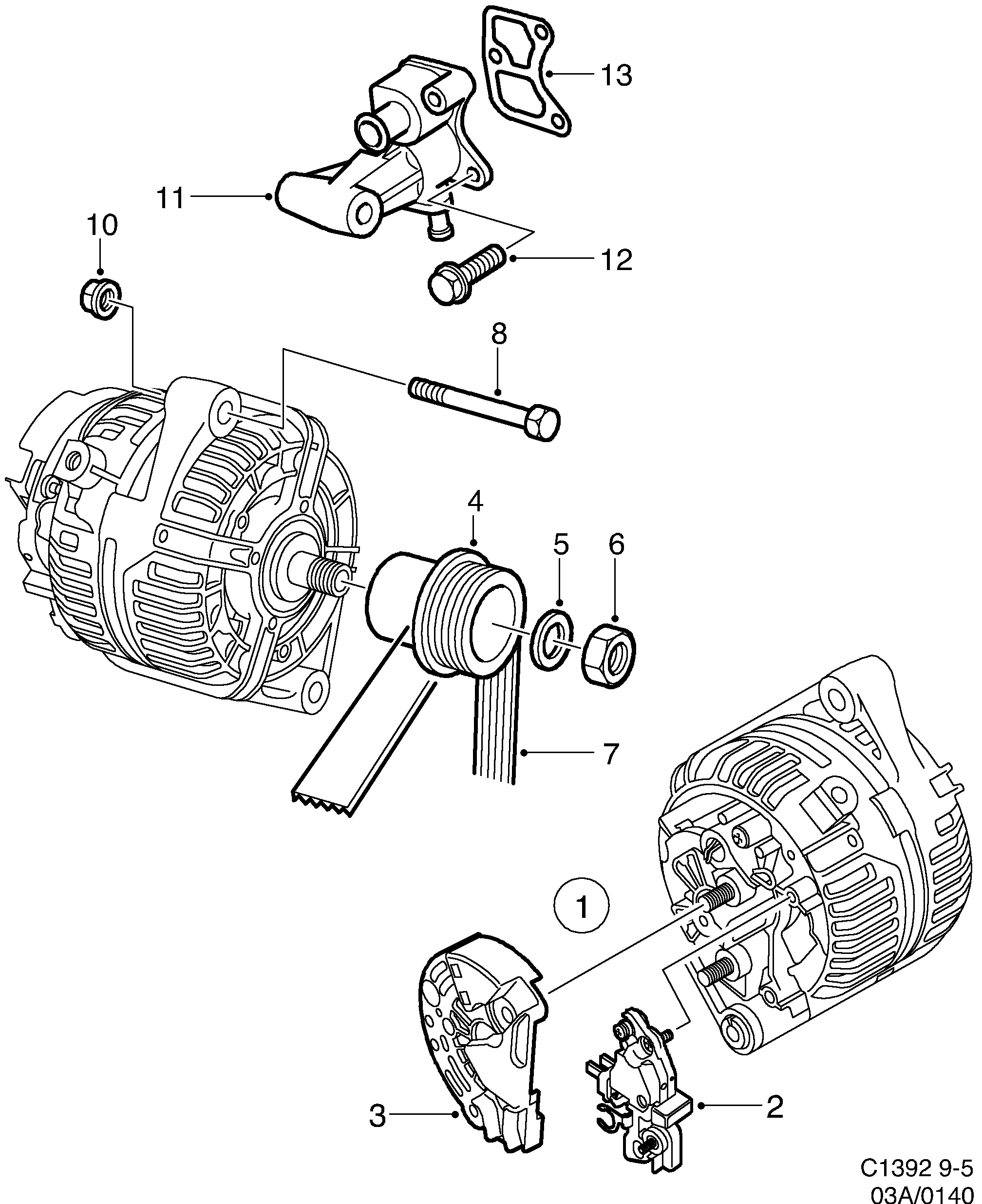 Schéma technique Saab 9-5 (9600) 2005 - Section 140 : Generator