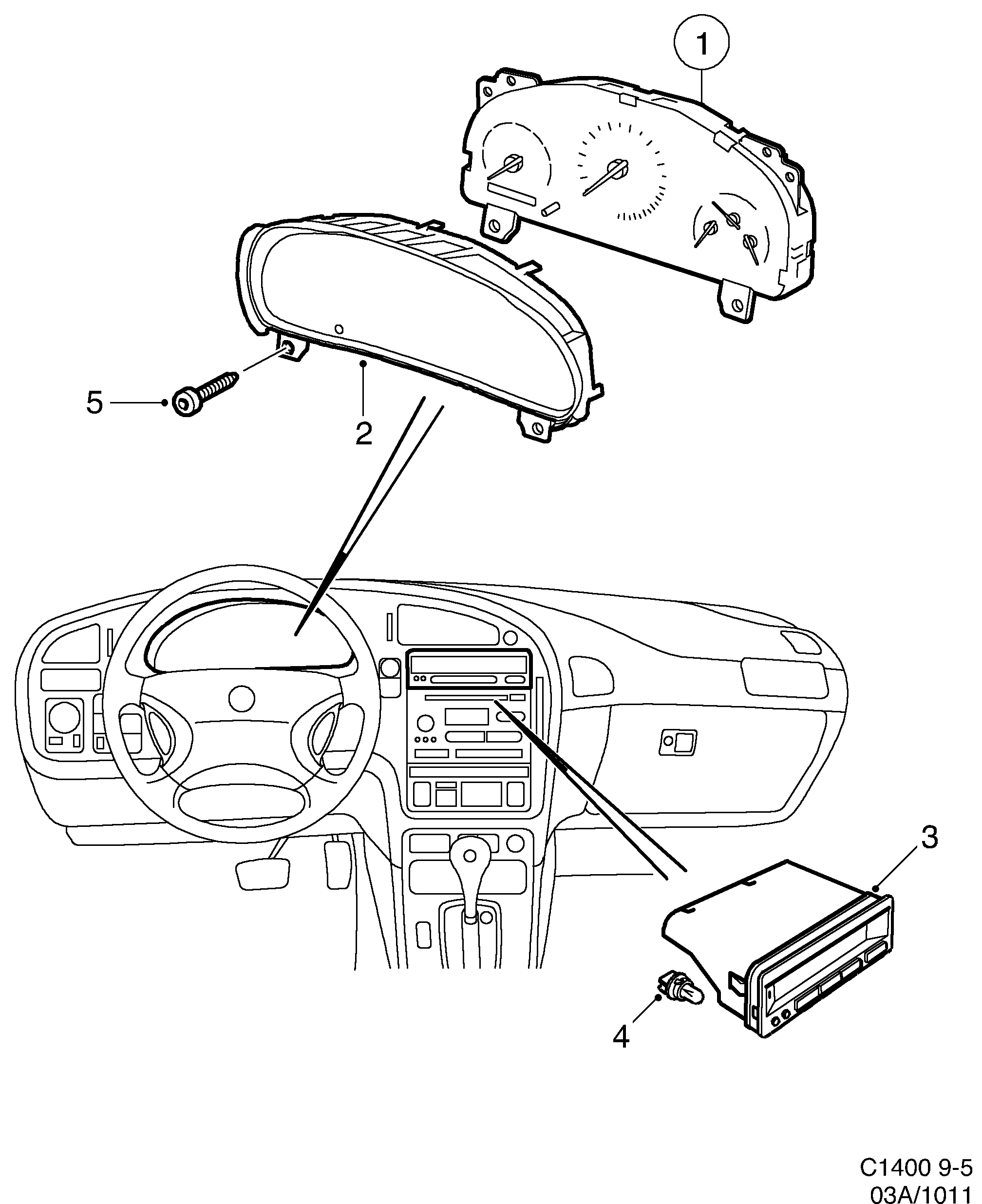 Schéma technique Saab 9-5 (9600) 2002 - Section 1011 : Conduites et fusibles