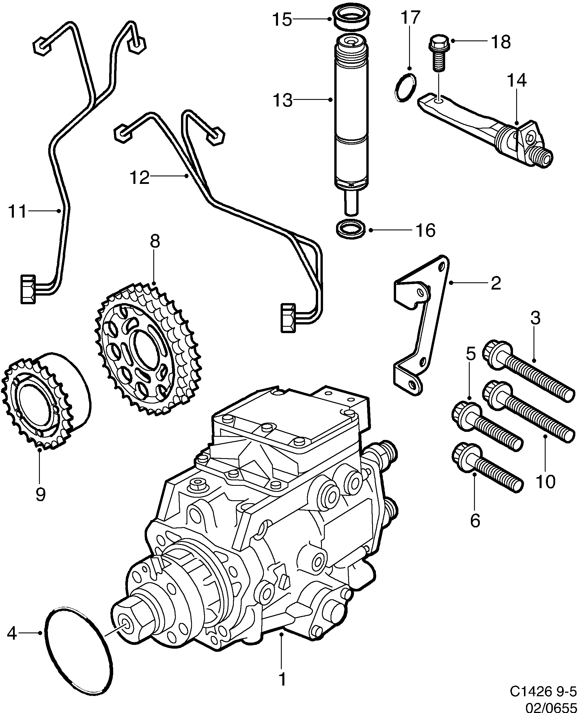 Schéma technique Saab 9-5 (9600) 2002 - Section 655 : Système de carburant