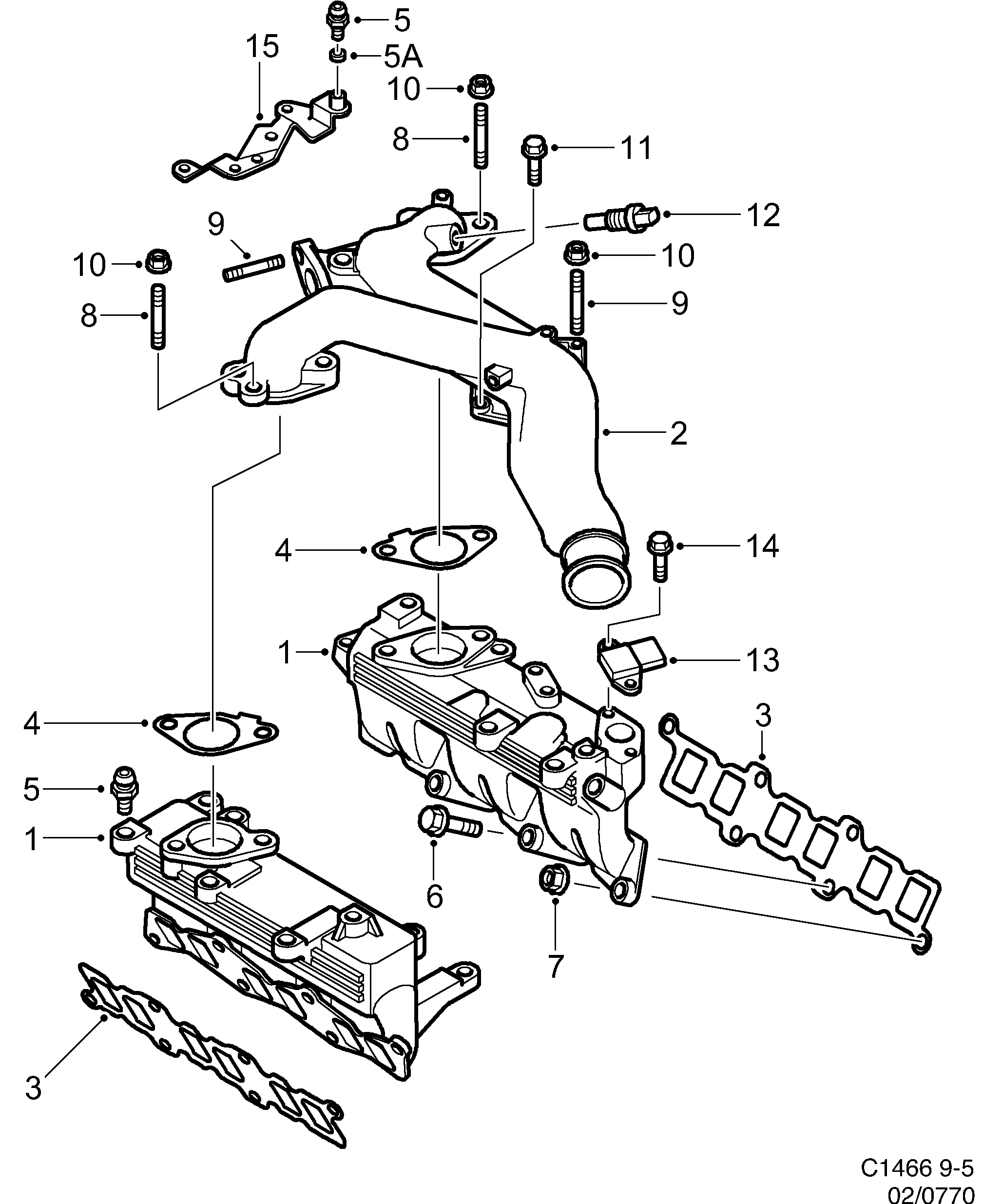 Schéma technique Saab 9-5 (9600) 2002 - Section 770 : Intake and exhaust system