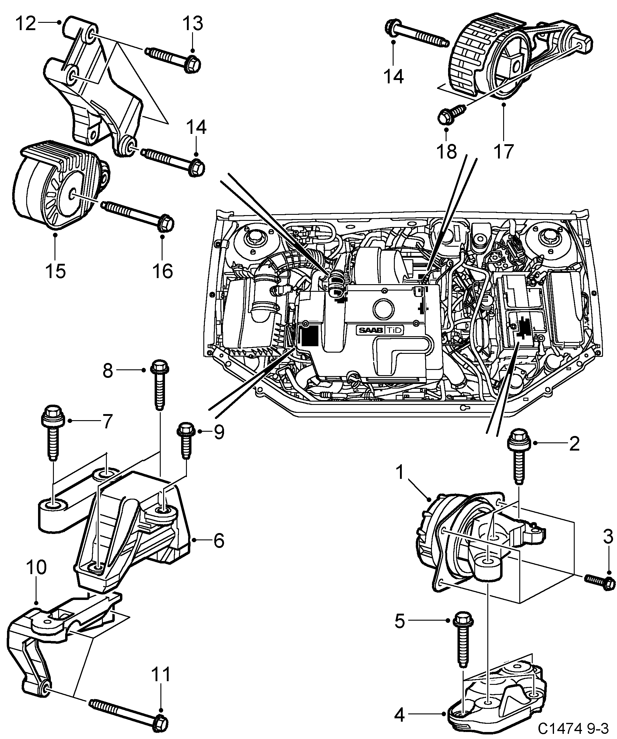 Schéma technique Saab 9-3 (9440) 2003 - Section 150 : Short block