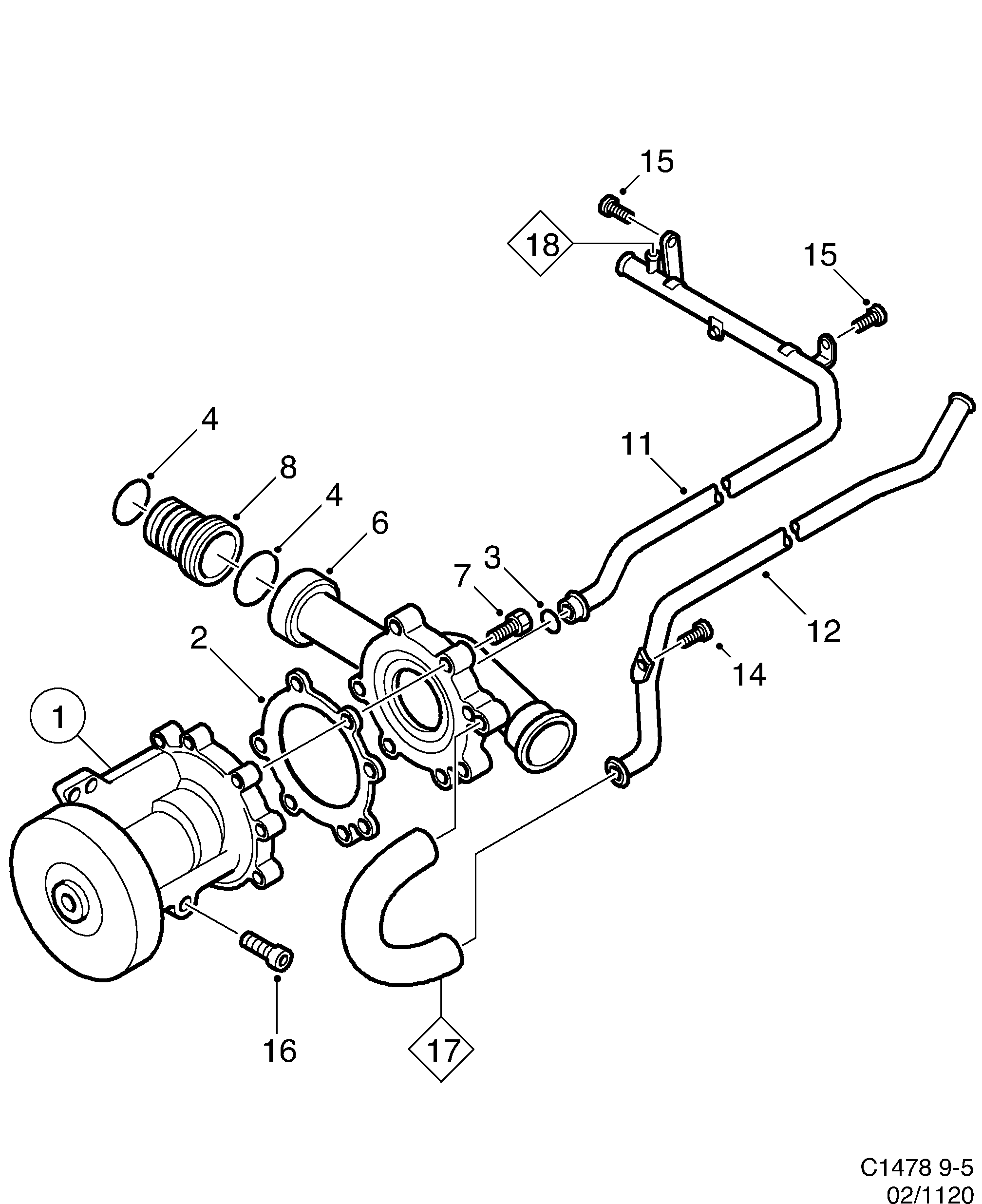 Schéma technique Saab 9-5 (9600) 2009 - Section 1120 : Cooling system