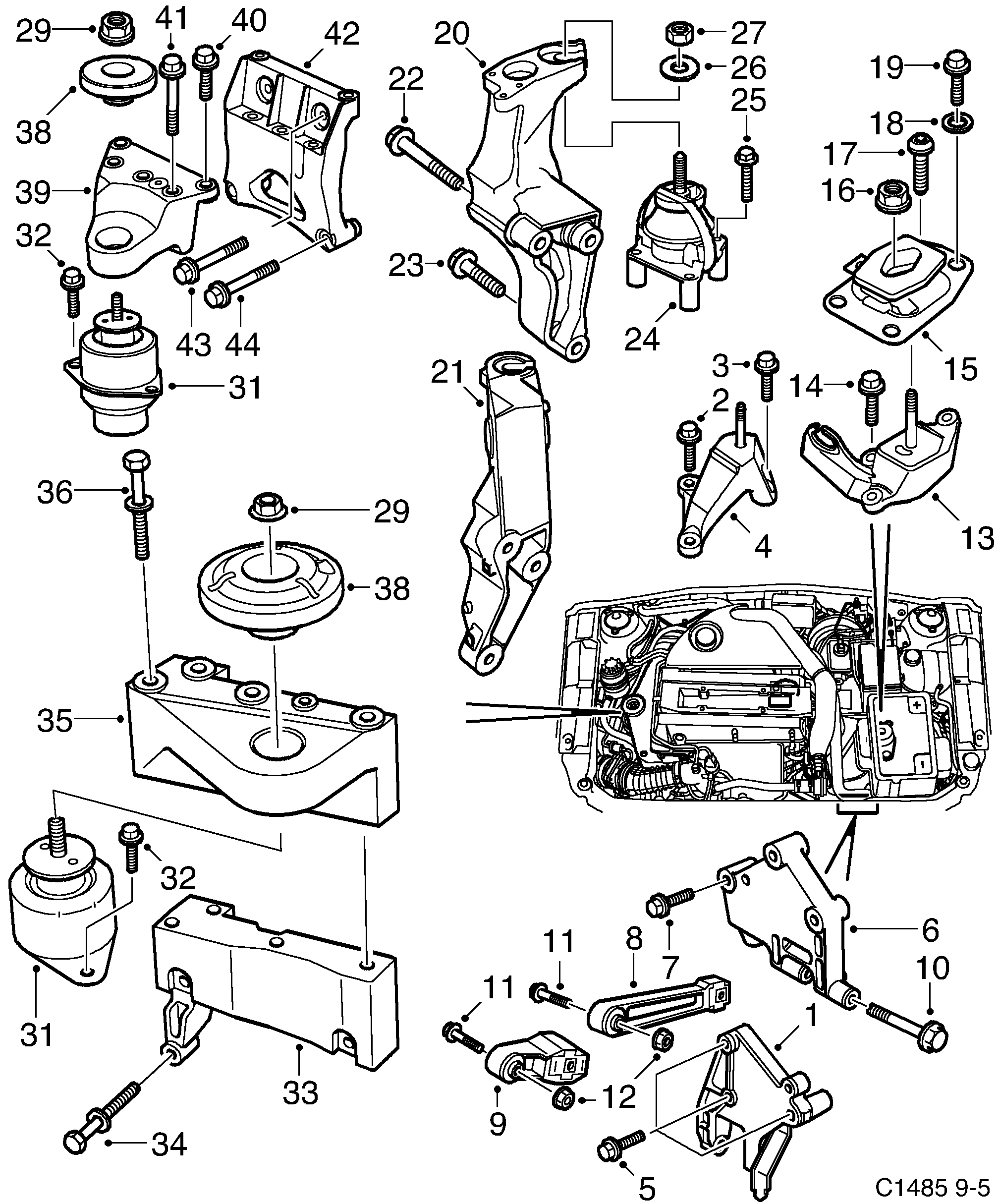 Schéma technique Saab 9-5 (9600) 2005 - Section 115 : Корпус двигателя