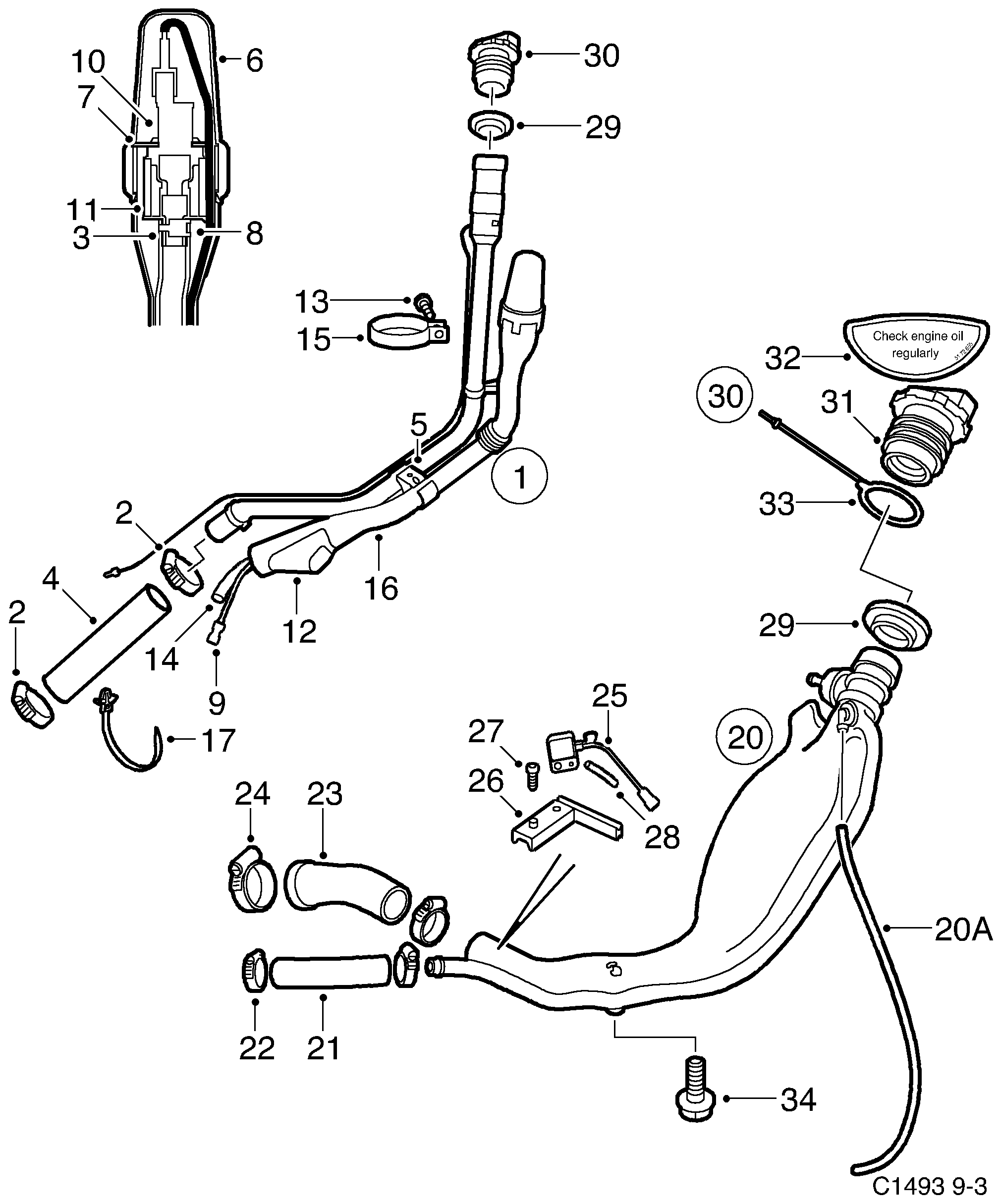 Schéma technique Saab 9-3 (9400) 2000 - Section 550 : Fuel system