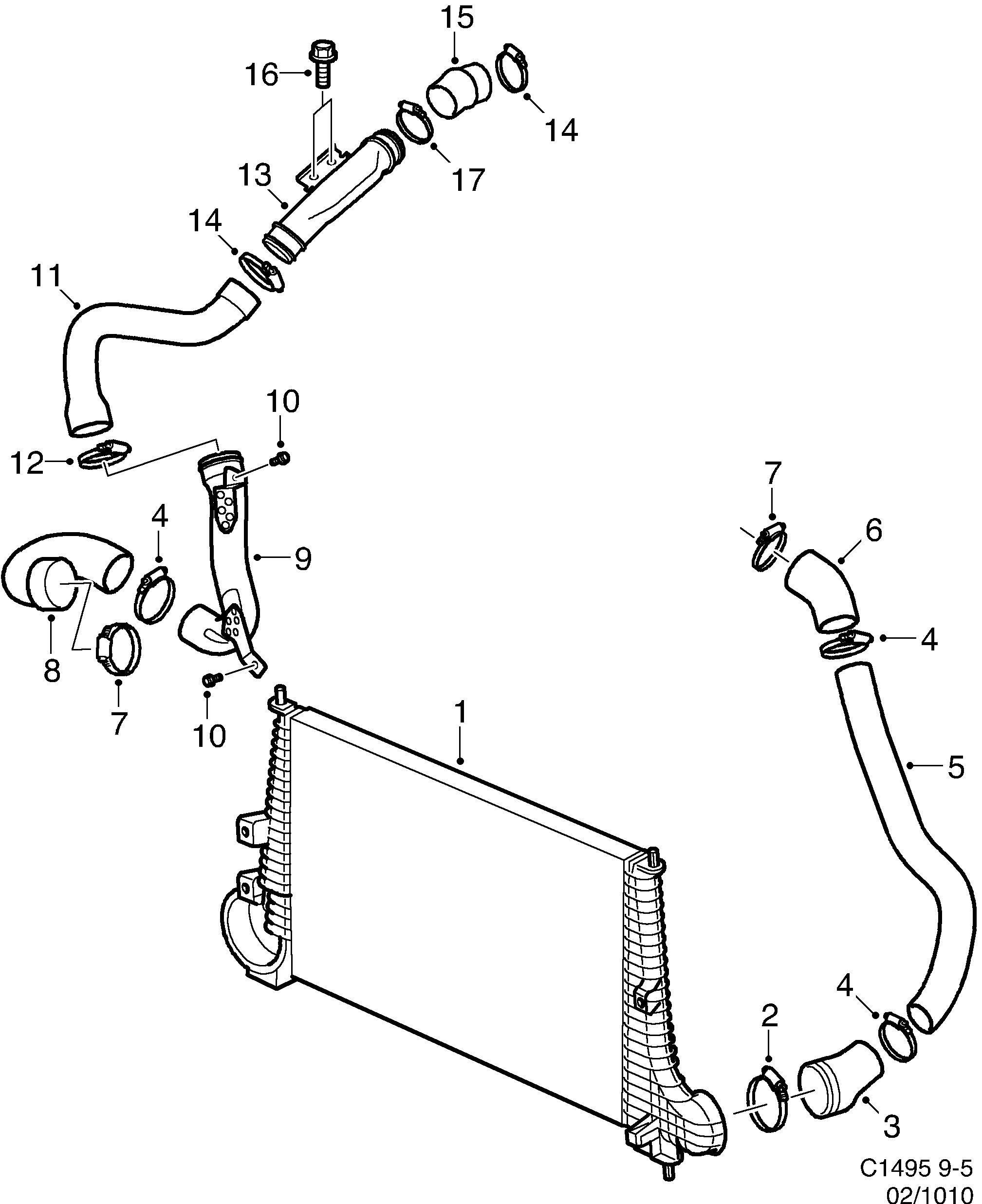 Schéma technique Saab 9-5 (9600) 2002 - Section 1010 : Cooling system