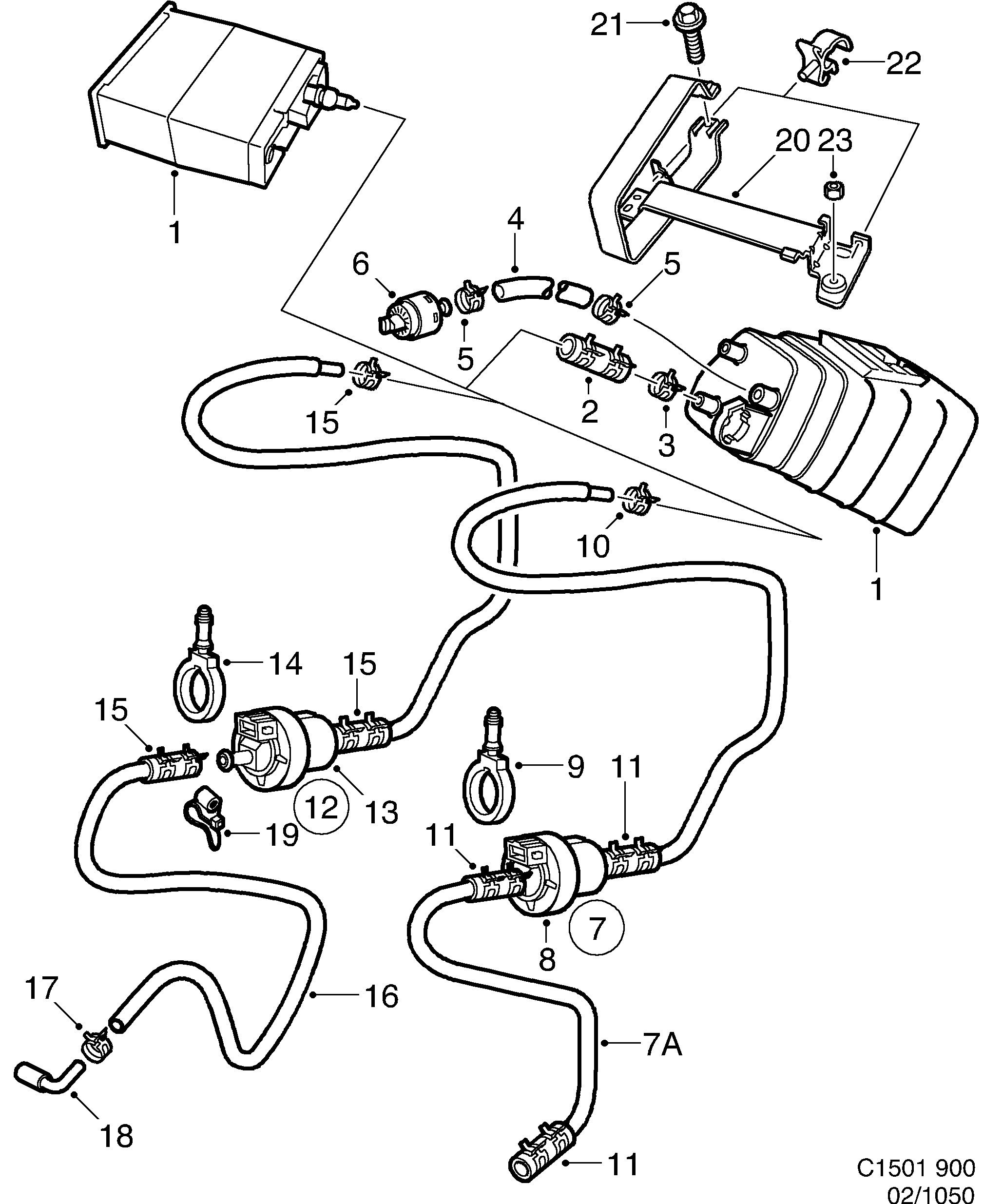 Schéma technique Saab 900 1994 - Section 1050 : Système de carburant