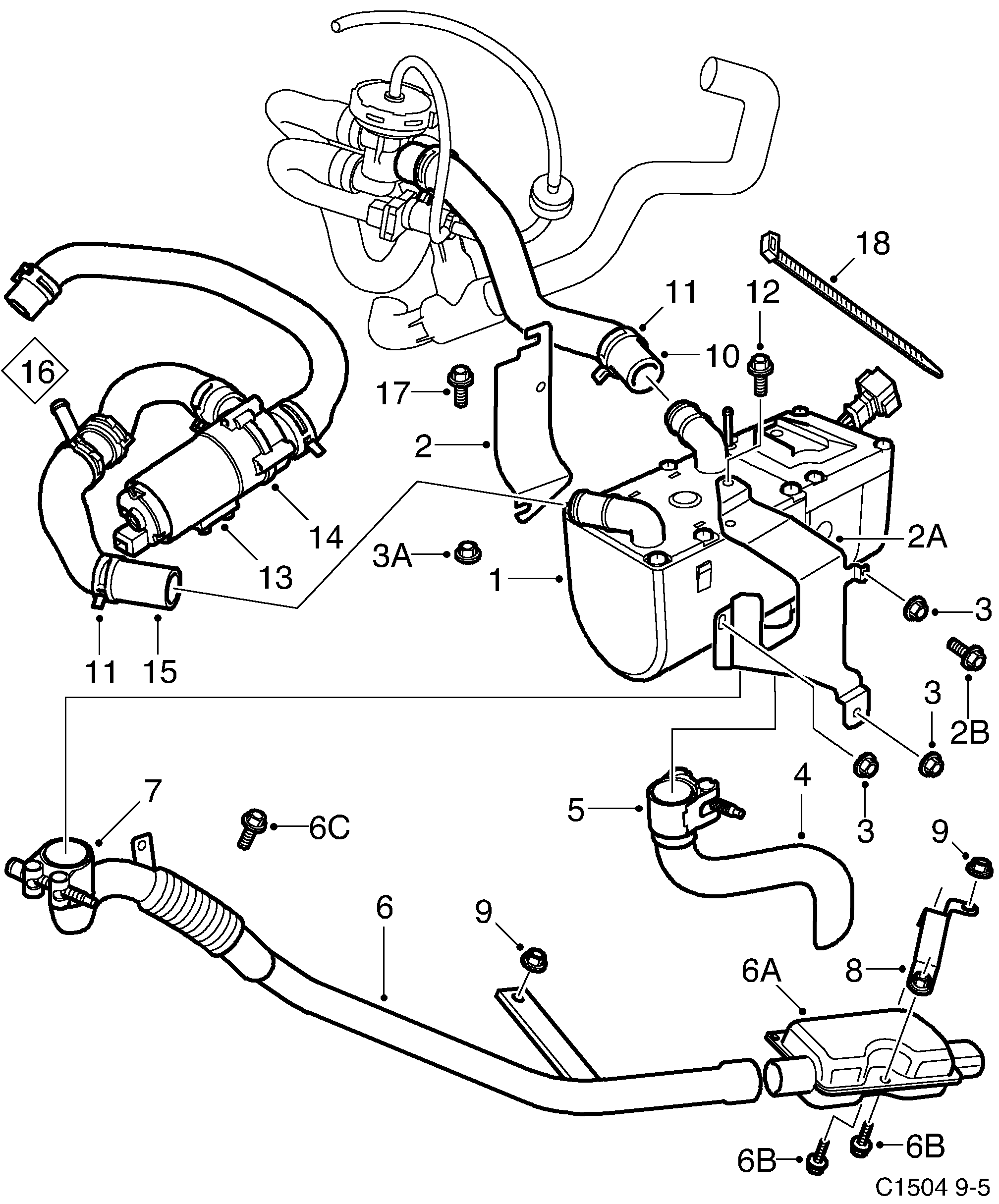 Schéma technique Saab 9-5 (9600) 2002 - Section 960 : Cooling system