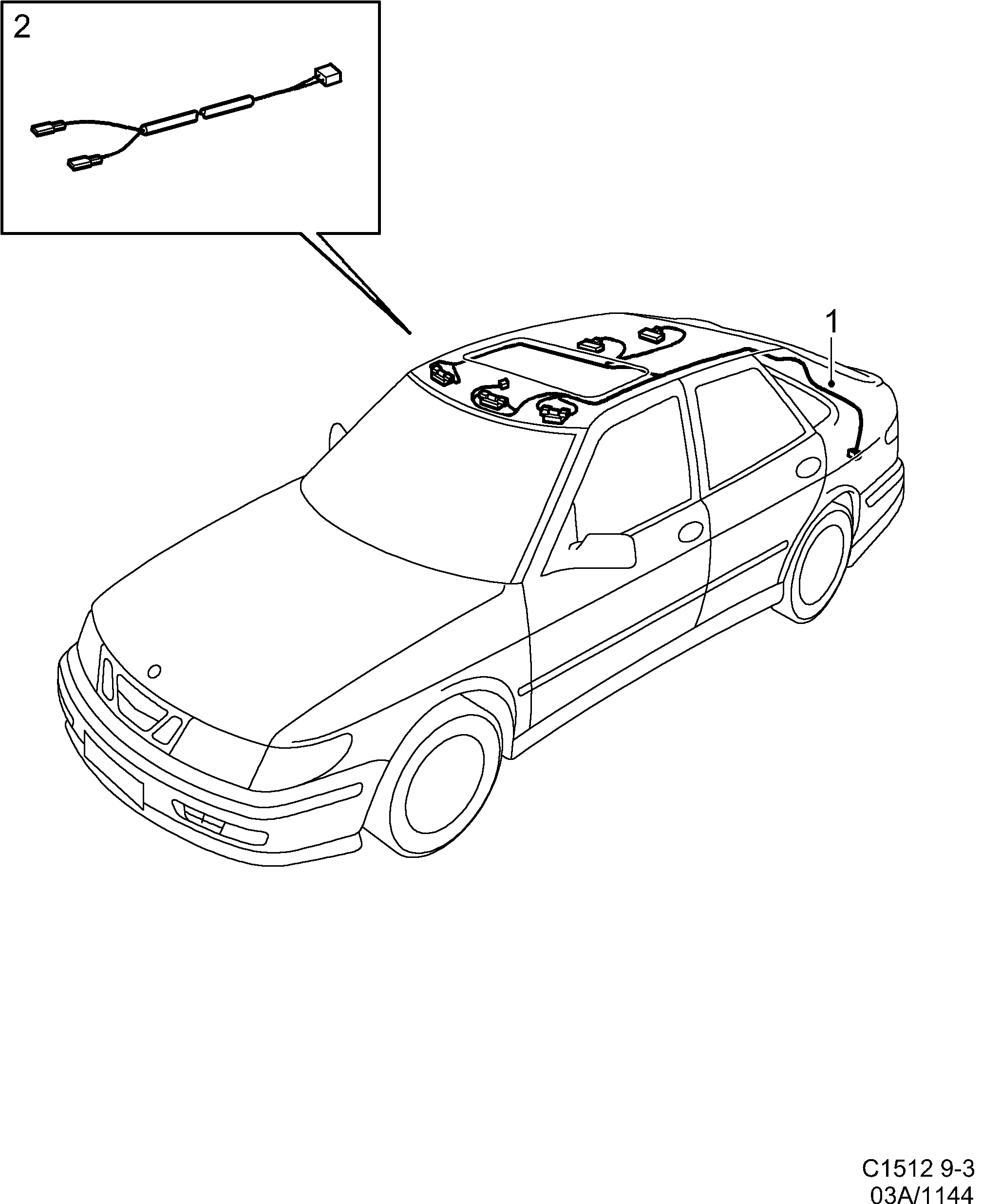 Schéma technique Saab 9-3 (9400) 2003 - Section 1144 : Conduites et fusibles