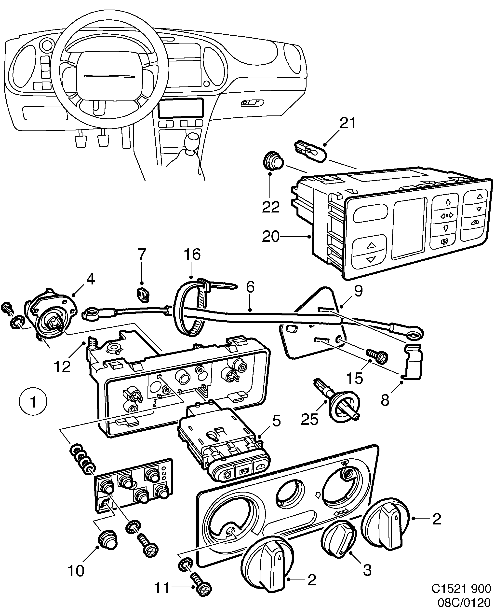 Schéma technique Saab 900 1996 - Section 120 : Chauffage et ventilation