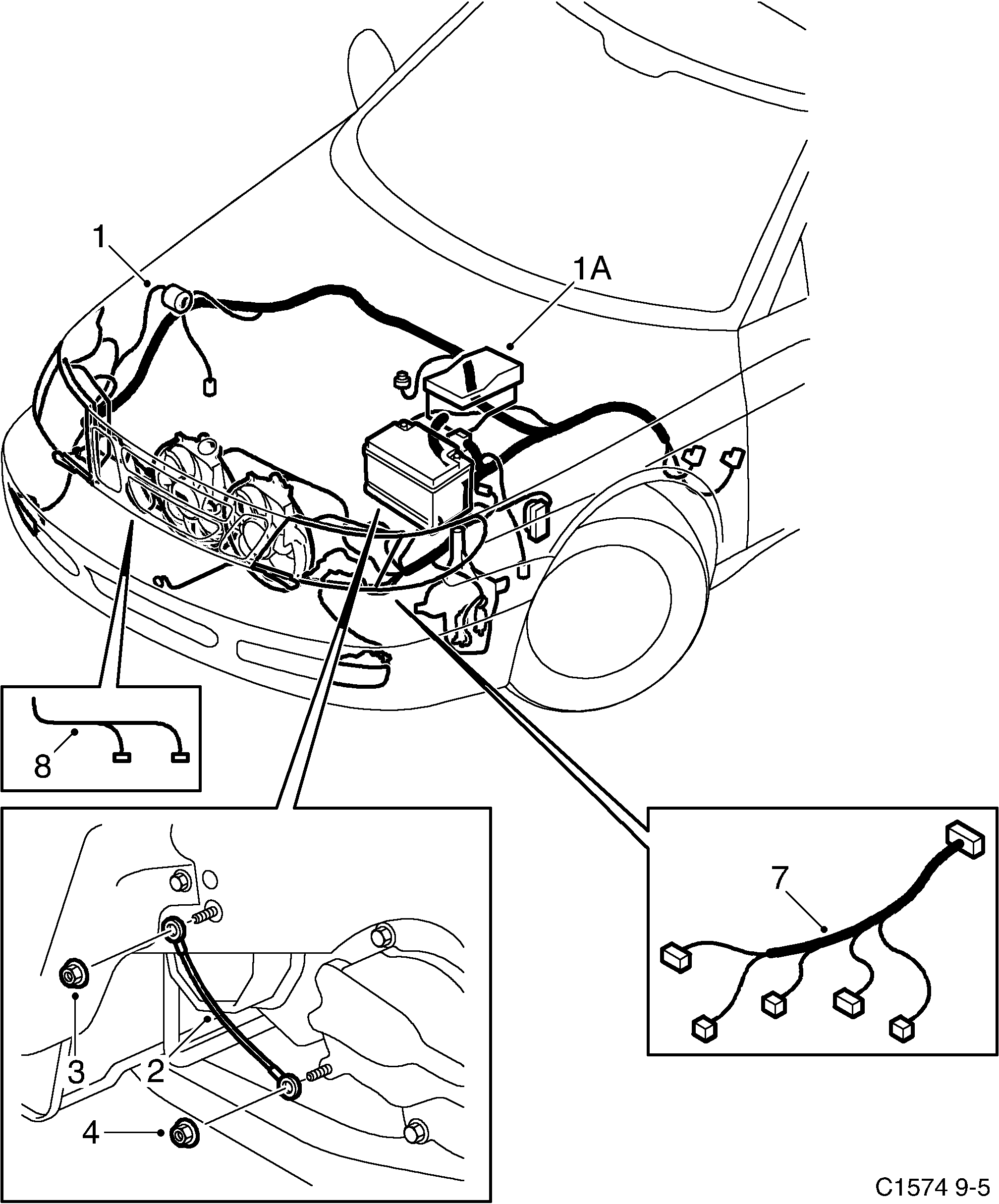 Schéma technique Saab 9-5 (9600) 2003 - Section 876 : Conduites et fusibles
