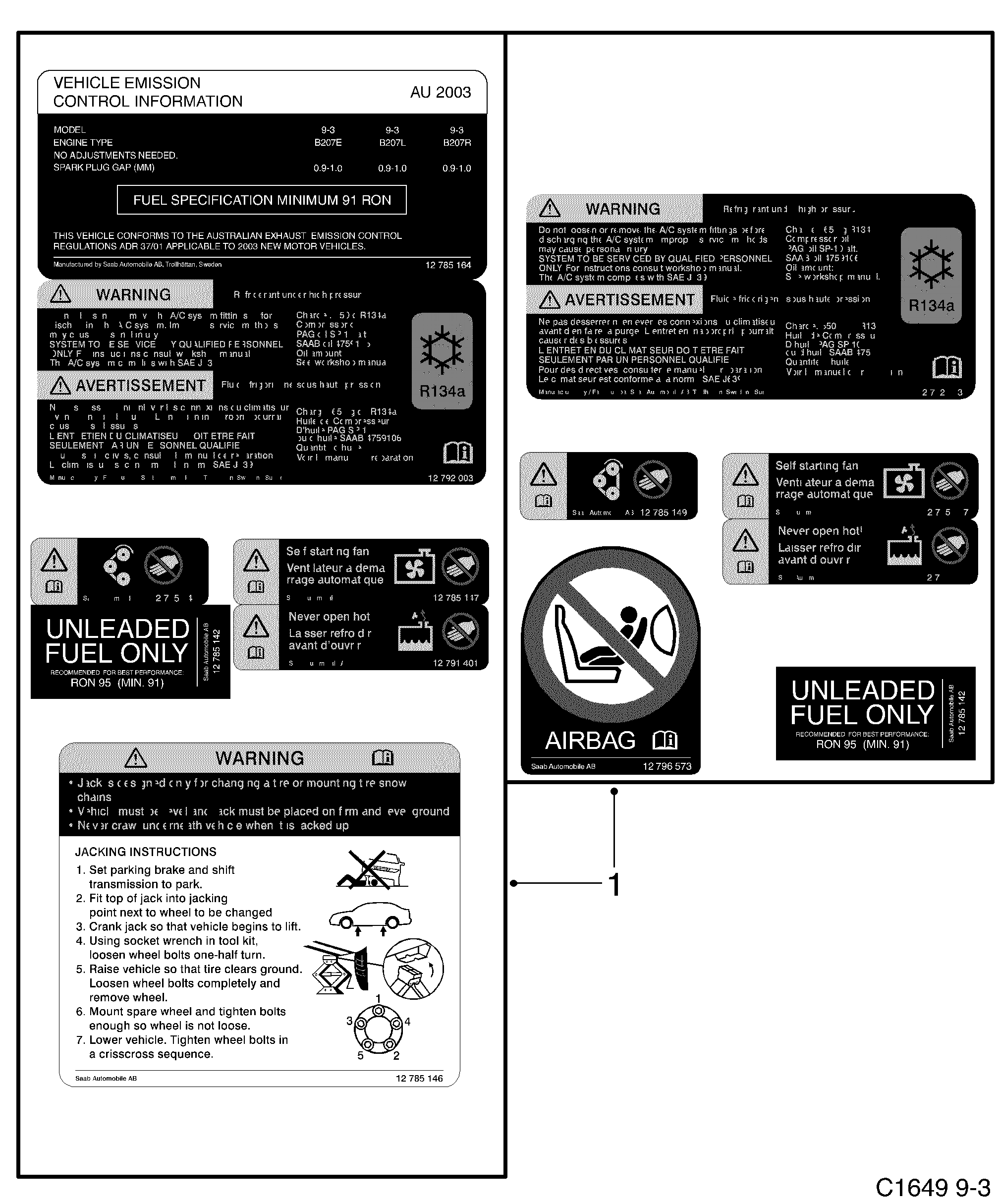 Schéma technique Saab 9-3 (9440) 2012 - Section 1100 : Labels