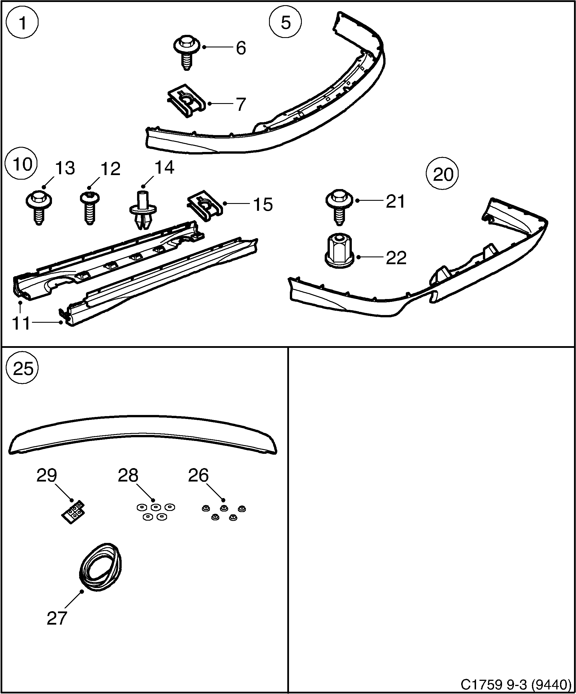 Schéma technique Saab 9-3 (9440) 2006 - Section 440 : Accessoire carrosserie