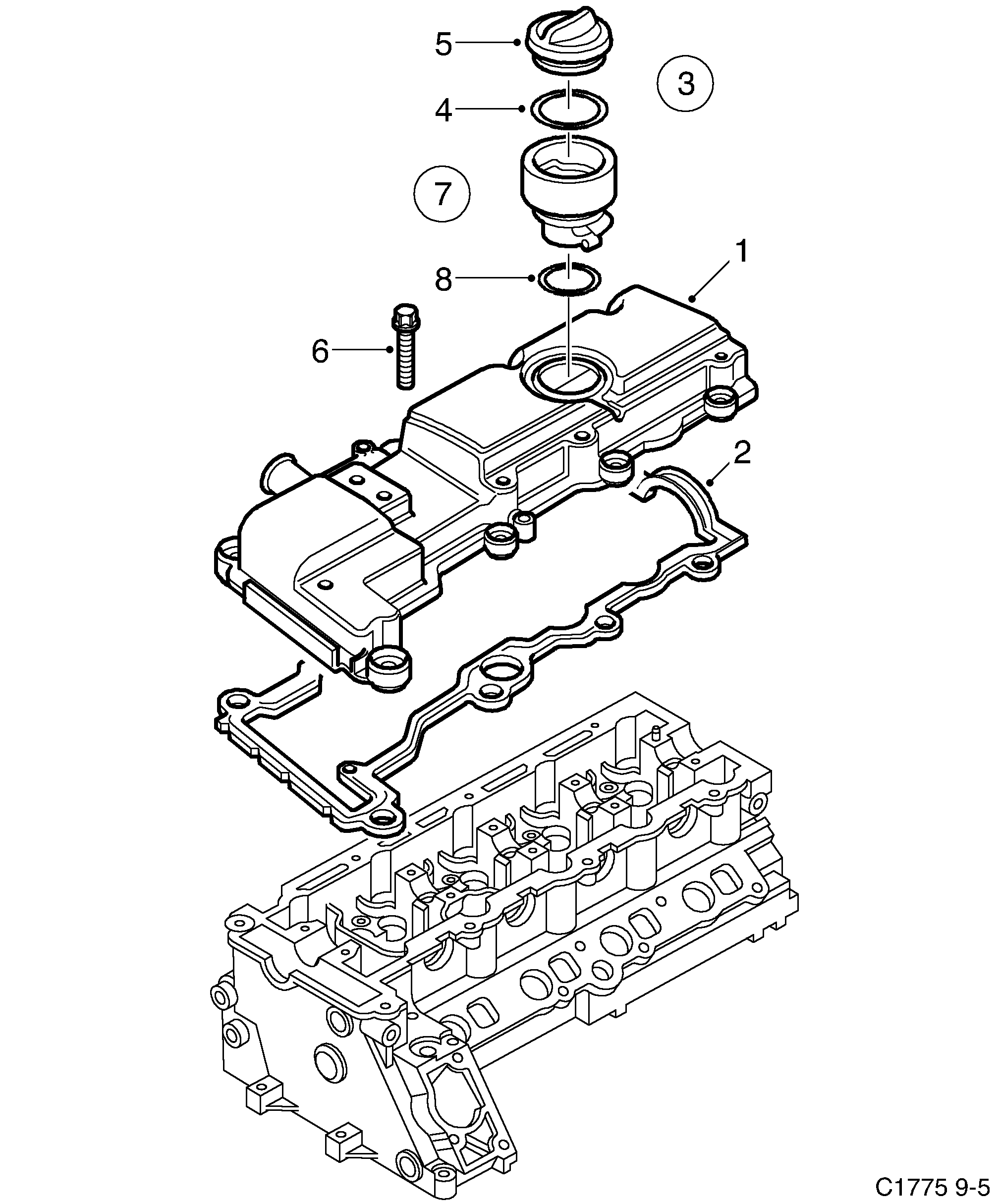 Schéma technique Saab 9-5 (9600) 2002 - Section 170 : Corps de moteur