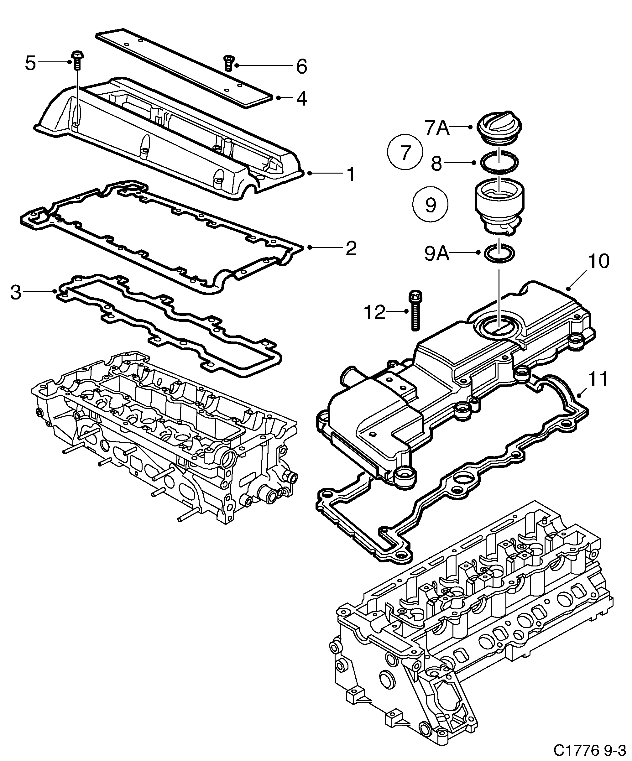 Schéma technique Saab 9-3 (9400) 1999 - Section 190 : Corps de moteur