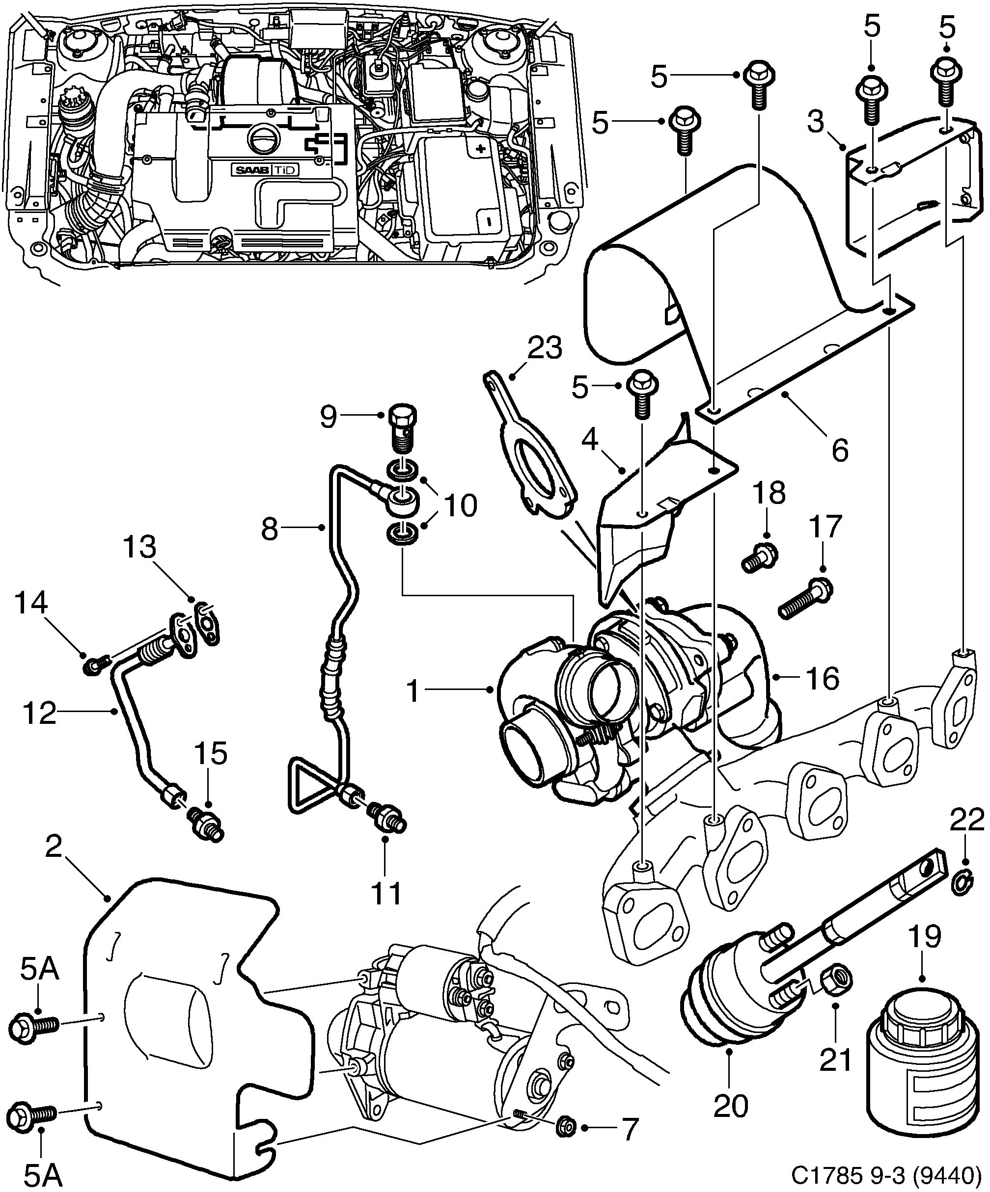 Schéma technique Saab 9-3 (9440) 2004 - Section 7050 : Система наддува