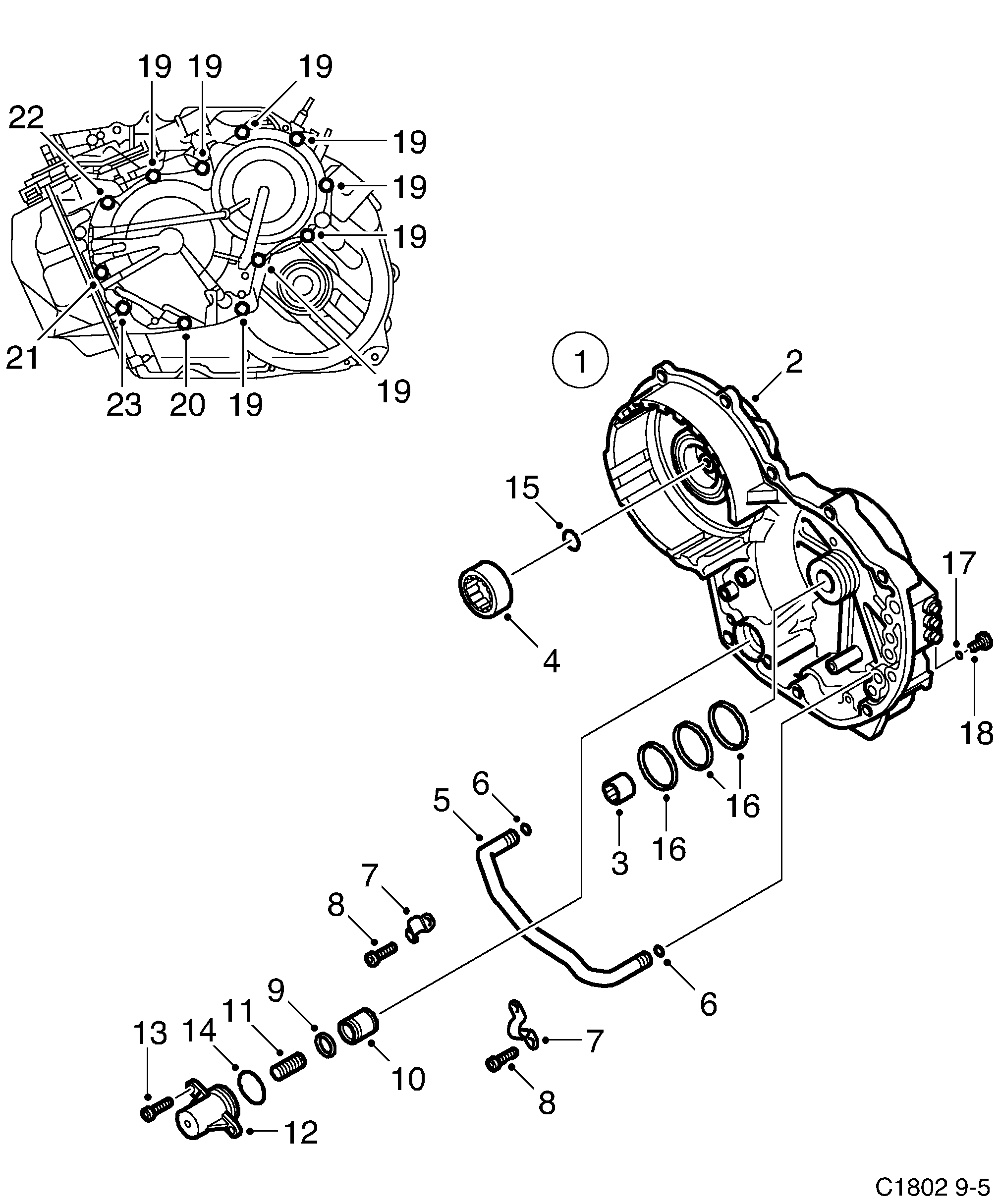 Schéma technique Saab 9-5 (9600) 2006 - Section 775 : Boîte de vitesses, automatique