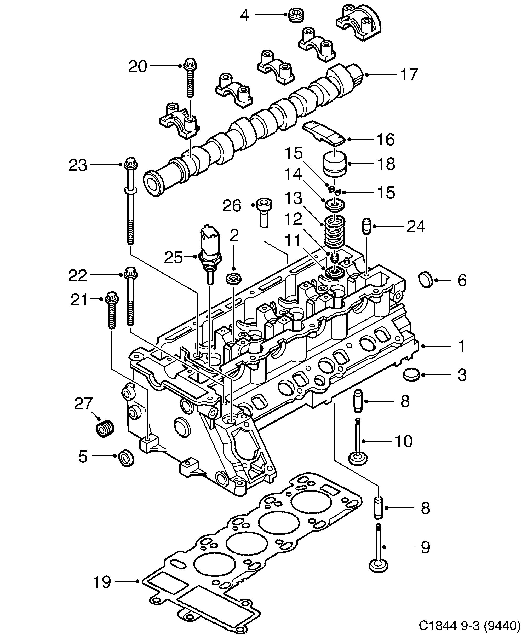 Schéma technique Saab 9-3 (9440) 2003 - Section 250 : Short block