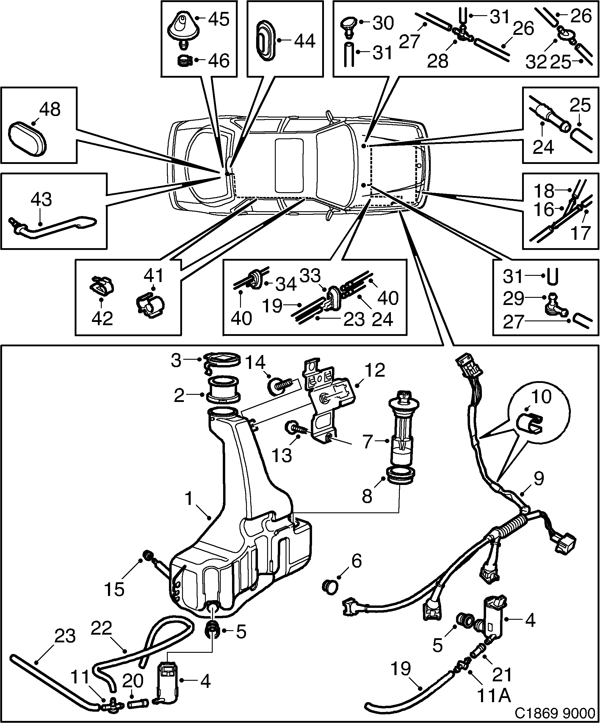 Schéma technique Saab 9000 1993 - Section 1130 : Electric equipment, other
