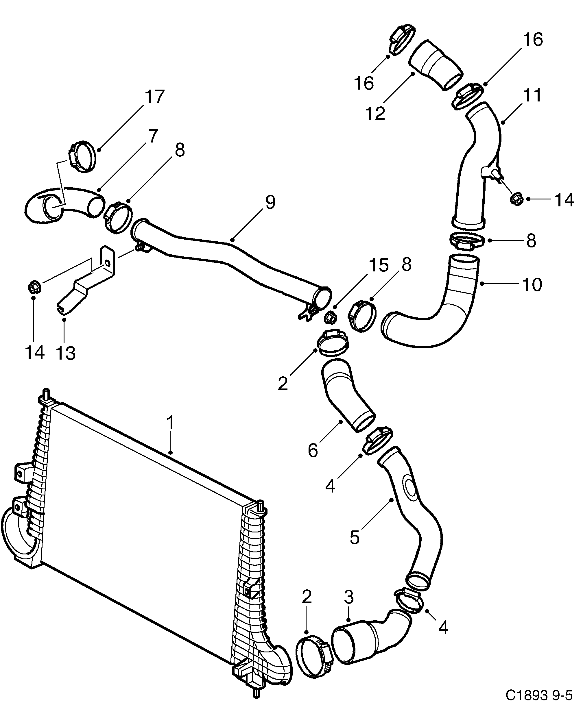 Schéma technique Saab 9-5 (9600) 2003 - Section 1035 : Cooling system